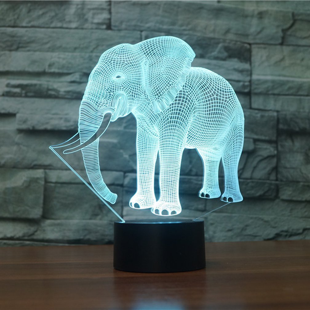 WMH Elephant 3D Lamp Illusion Night Light, 7 Color Changing Touch Switch Table Desk for Nursery/Decor/Living Room, 7 Colors Chan