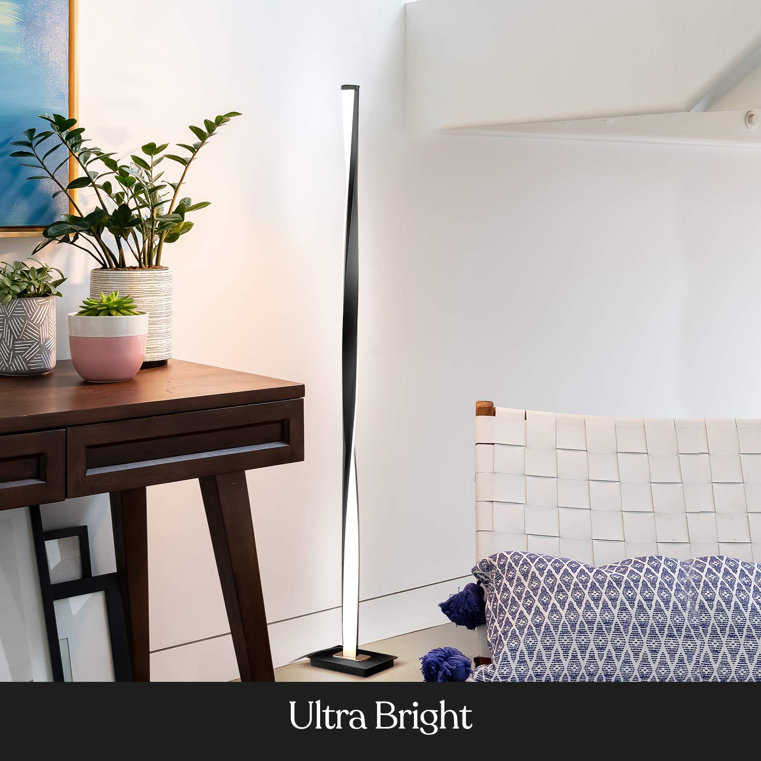 Brightech Helix LED Floor Lamp, 48in Tall Dimmable Metal Pole Lamp, Warm White Light, Black Frame, Model BT-FL-HLX-BLCK