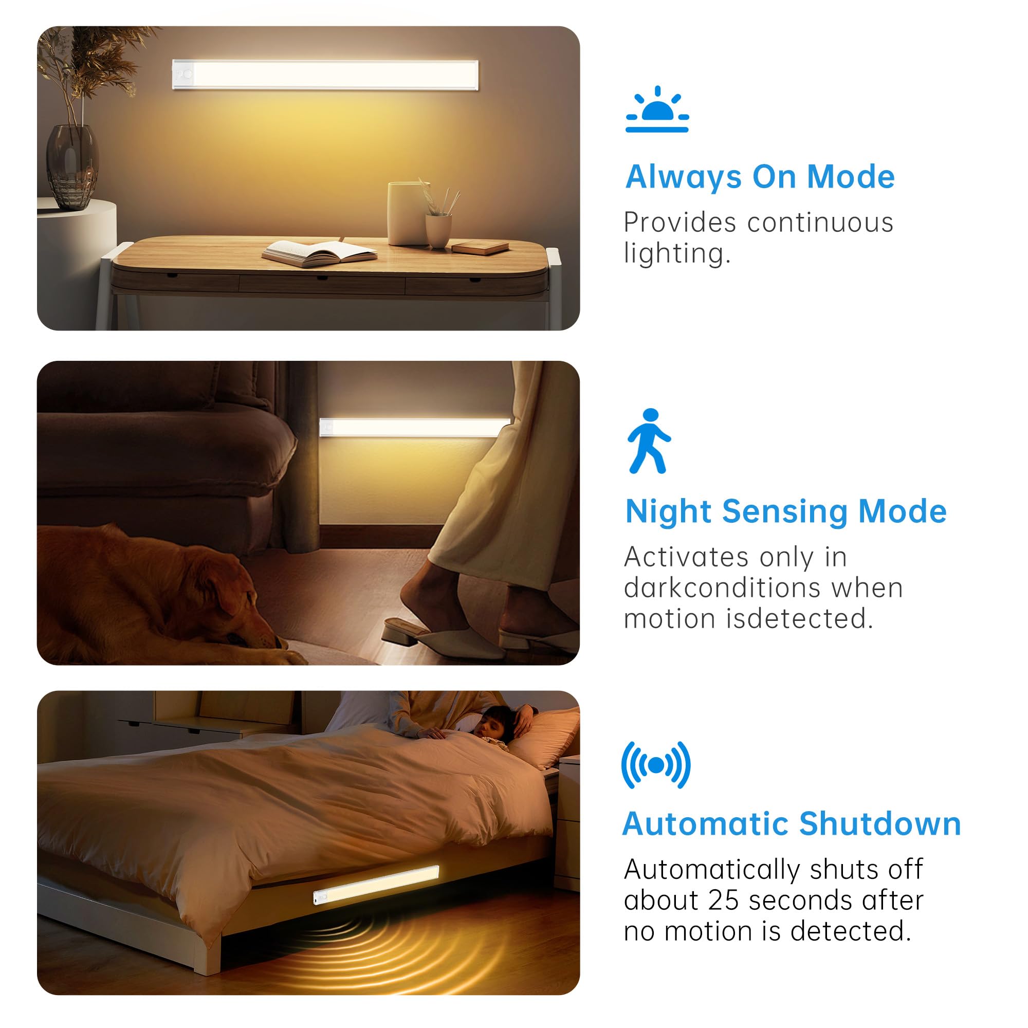 Pzsunly Under Cabinet Lighting 74 Led 2200Mah Rechargeable Motion Sensor Light 3 Colors Dimmable Magnetic Closet Lights Indoor Night Lights For Kitchen Bedroom Stairs 5 Pack