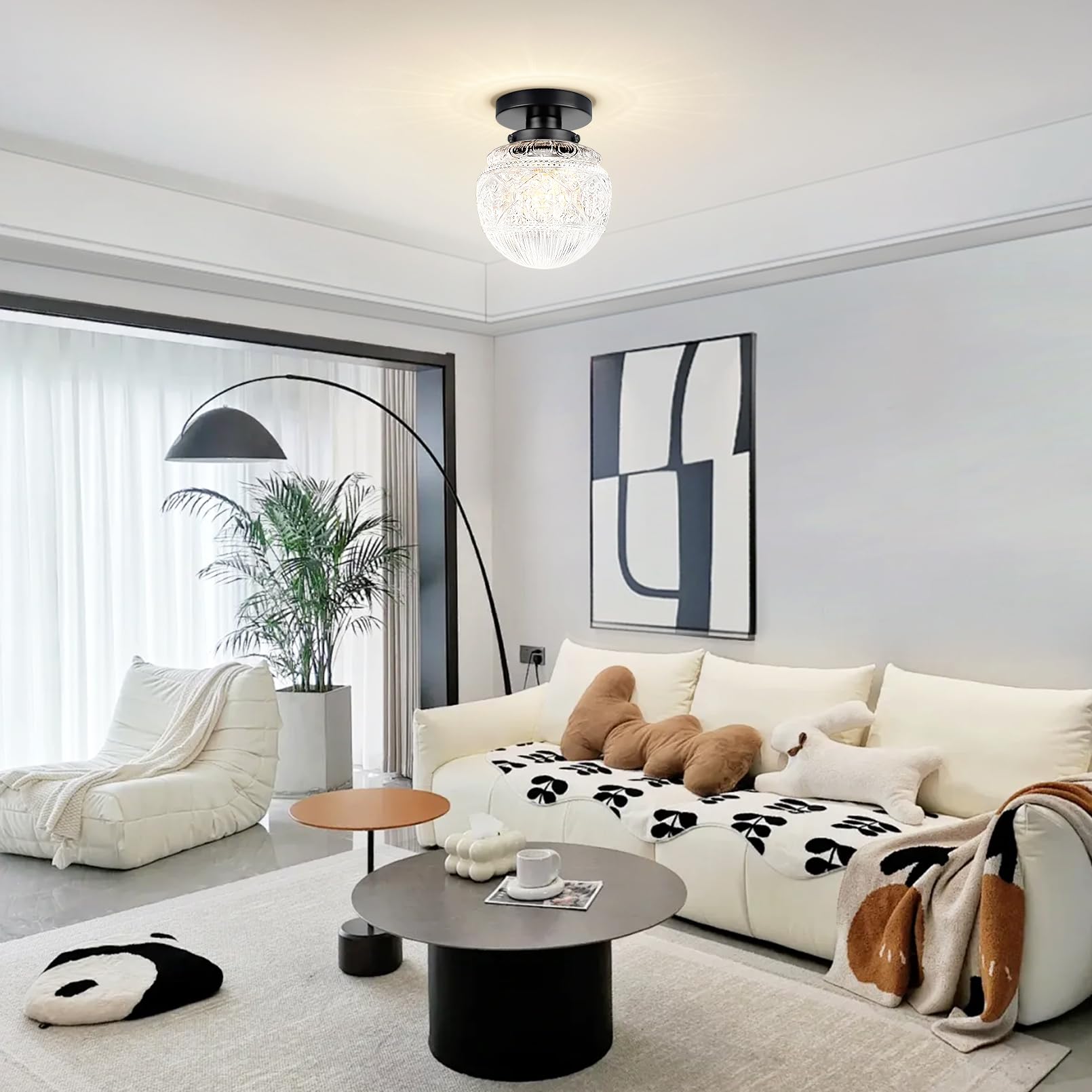 Apoto 2 Pack Semi Flush Mount Ceiling Light Fixture Black,Small Hallway Light Fixtures Ceiling,Vintage Globe Glass Close To Ceil