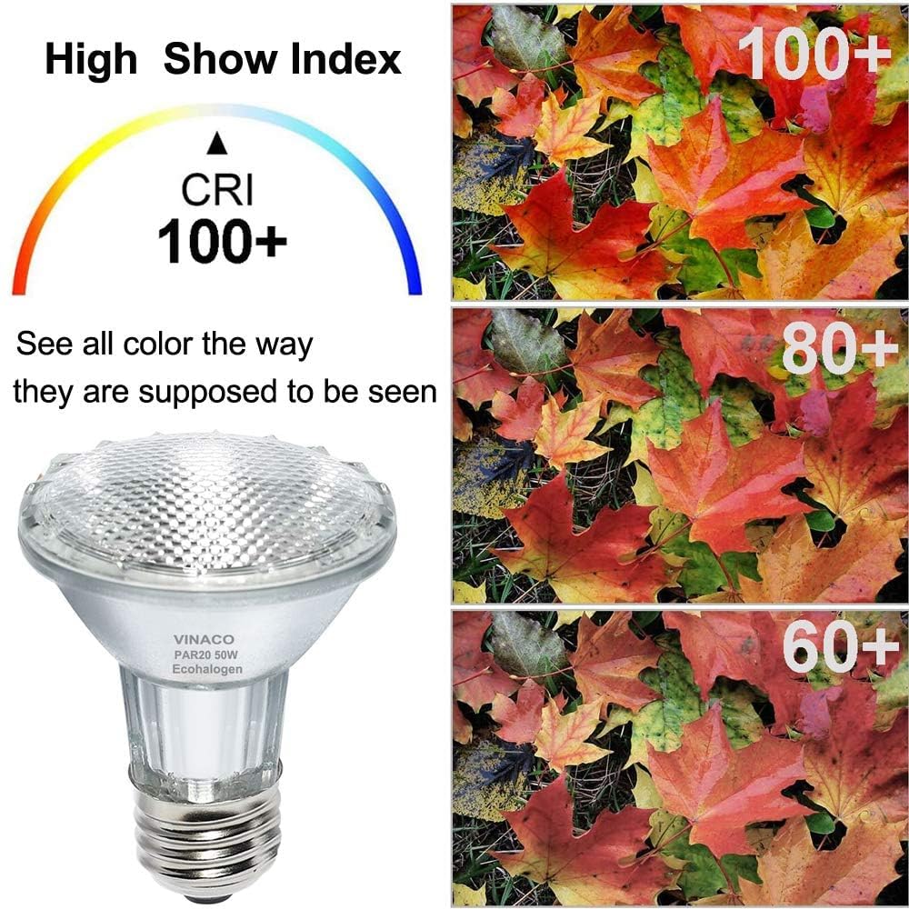 Vinaco PAR20 50W Halogen Floodlight Bulb 2-Pack, Warm White 3000K, Dimmable, Glass, Ideal for Track & Recessed Lighting