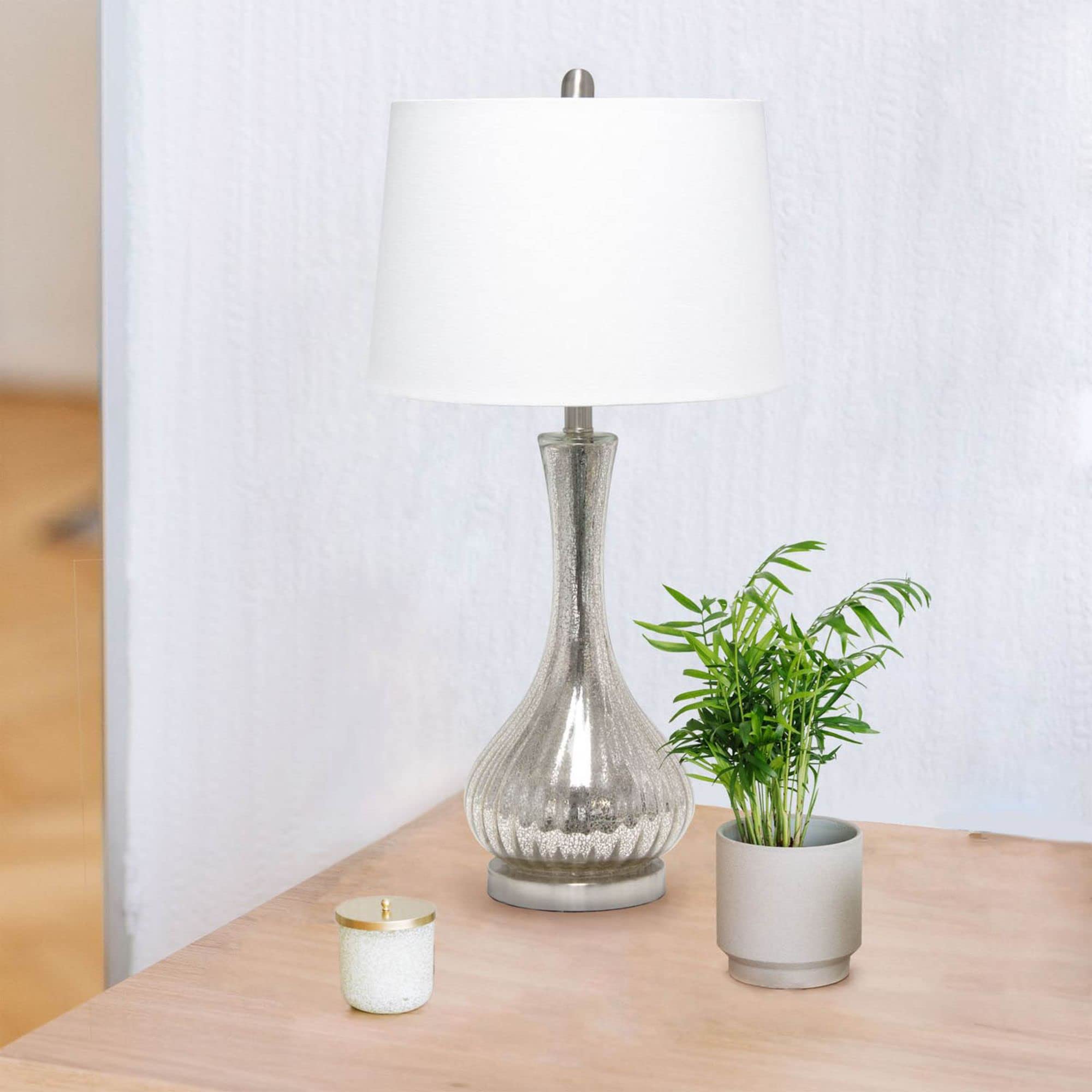 Lalia Home Traditional Speckled Mercury Tear Drop Table Lamp With White Fabric Shade