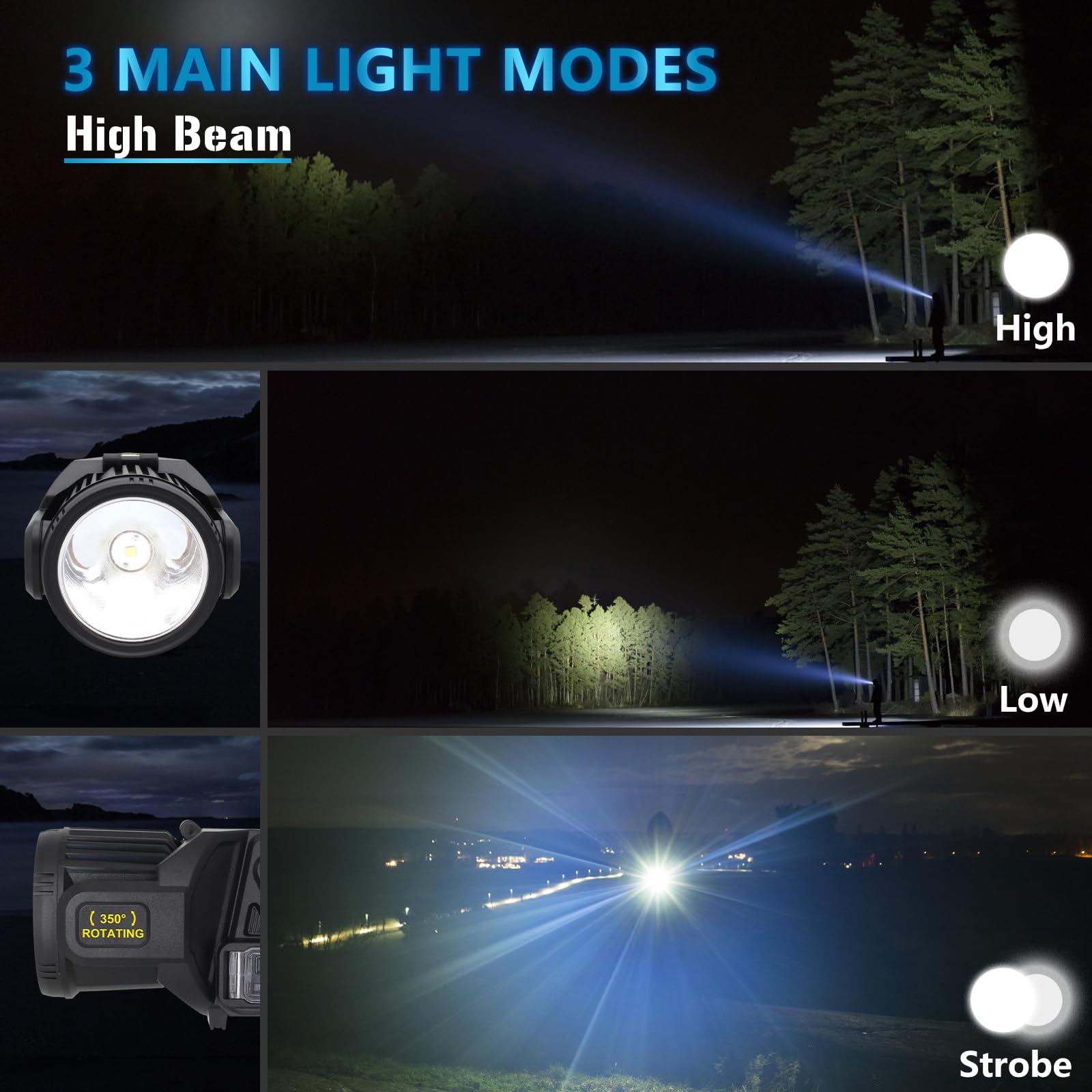Jsknb 1000000 Lumens Spotlight, 9 Modes Rechargeable Led Spotlight Flashlight With 350° Rotate Head, Super Bright Spot Lights Outdoor Handheld, Waterproof Solar Flashlight For Emergencies, Large