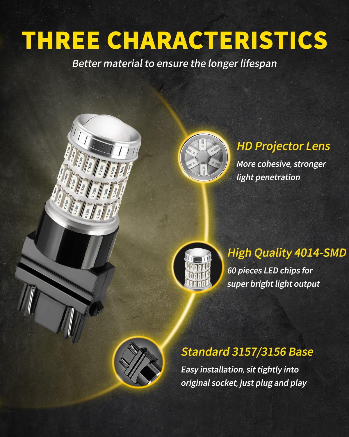 Auxlight 3157 3156 3057 4157 3157K Led Bulbs Brilliant Red, Ultra Bright 57-Smd Led Replacement For Brake/Tail Lights, Blinker Lights, Turn Signal/Parking Or Running Lights (Pack Of 2)