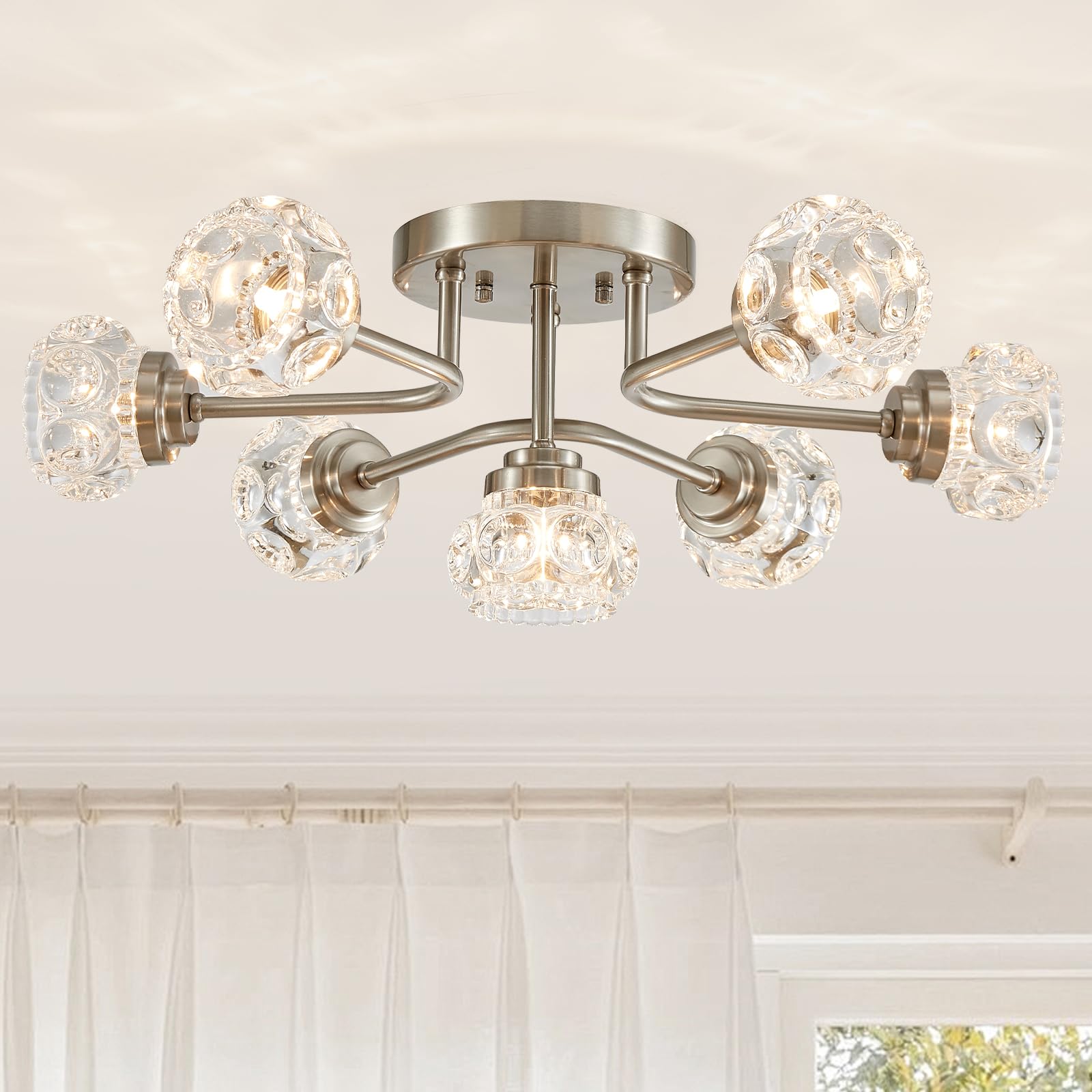 Xingqi Modern Sputnik Ceiling Light Fixtures,7-Light Brushed Nickel Dining Room Chandelier For Bedroom Living Room Hallway Kitch