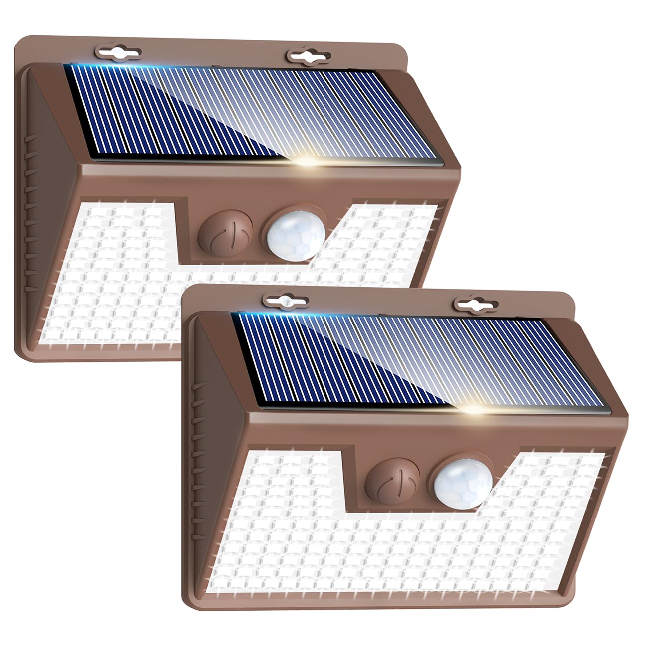Peasur Solar Lights for Outside [2 Pack/140LED/Brown], Motion Sensor Lights Ultra-Bright, Solar Security Lights 3 Modes, Solar F