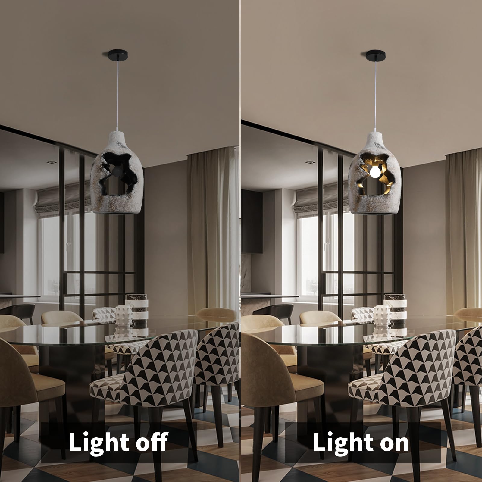 Jaymp Wabi Sabi Pendant Light For Dining Room Kitchen Island Hallway Farmhouse Hanging Lamp E26 Base Retroism Style Wine Bottle Shape Lighting Fixture (Antique White C Shape  D26?H46Cm)