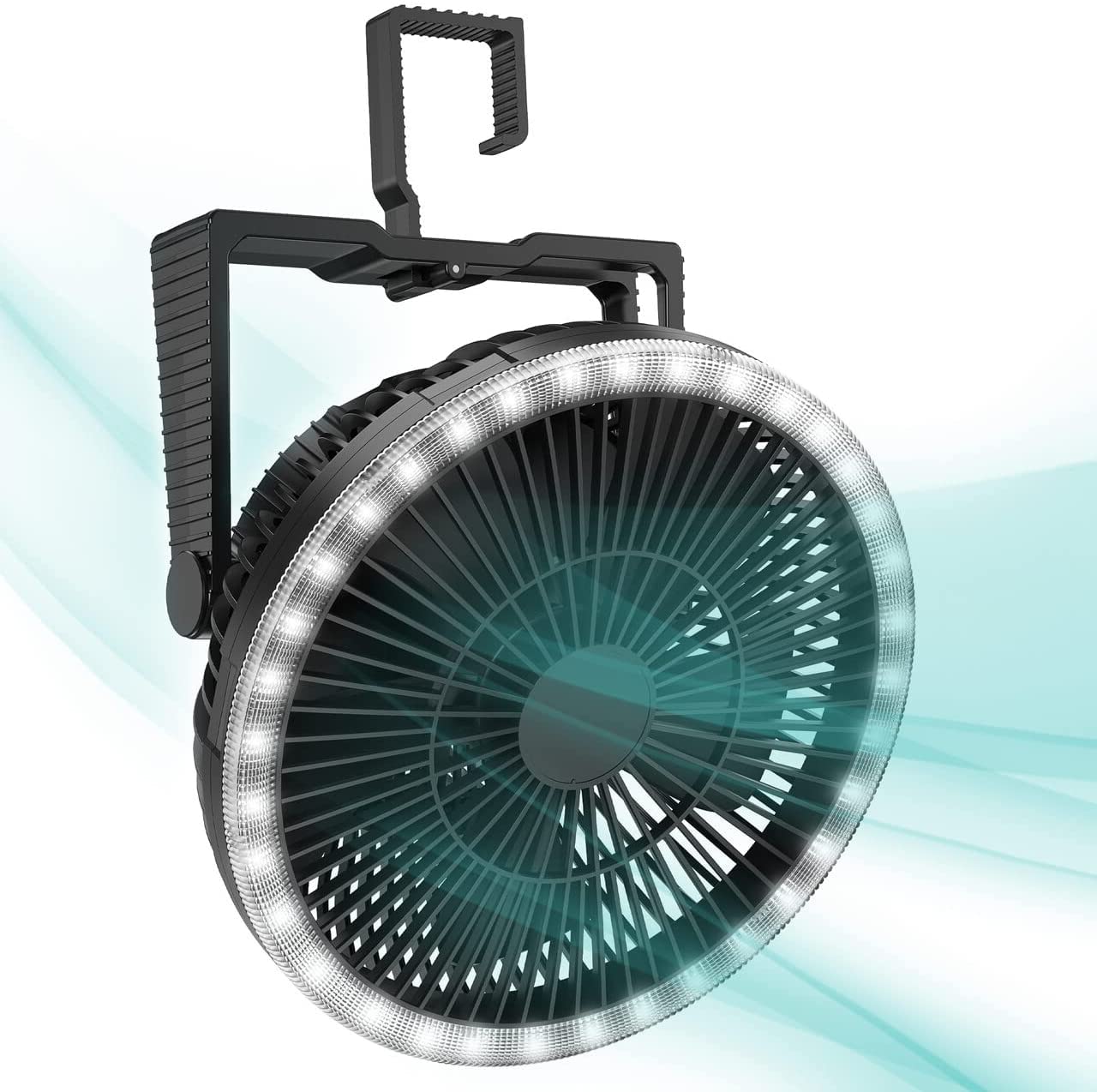 COMLIFE 10000mAh Camping Fan and LED Light - 8" Rechargeable, Portable USB for Tent/Tabletop Use, Black, Model F001