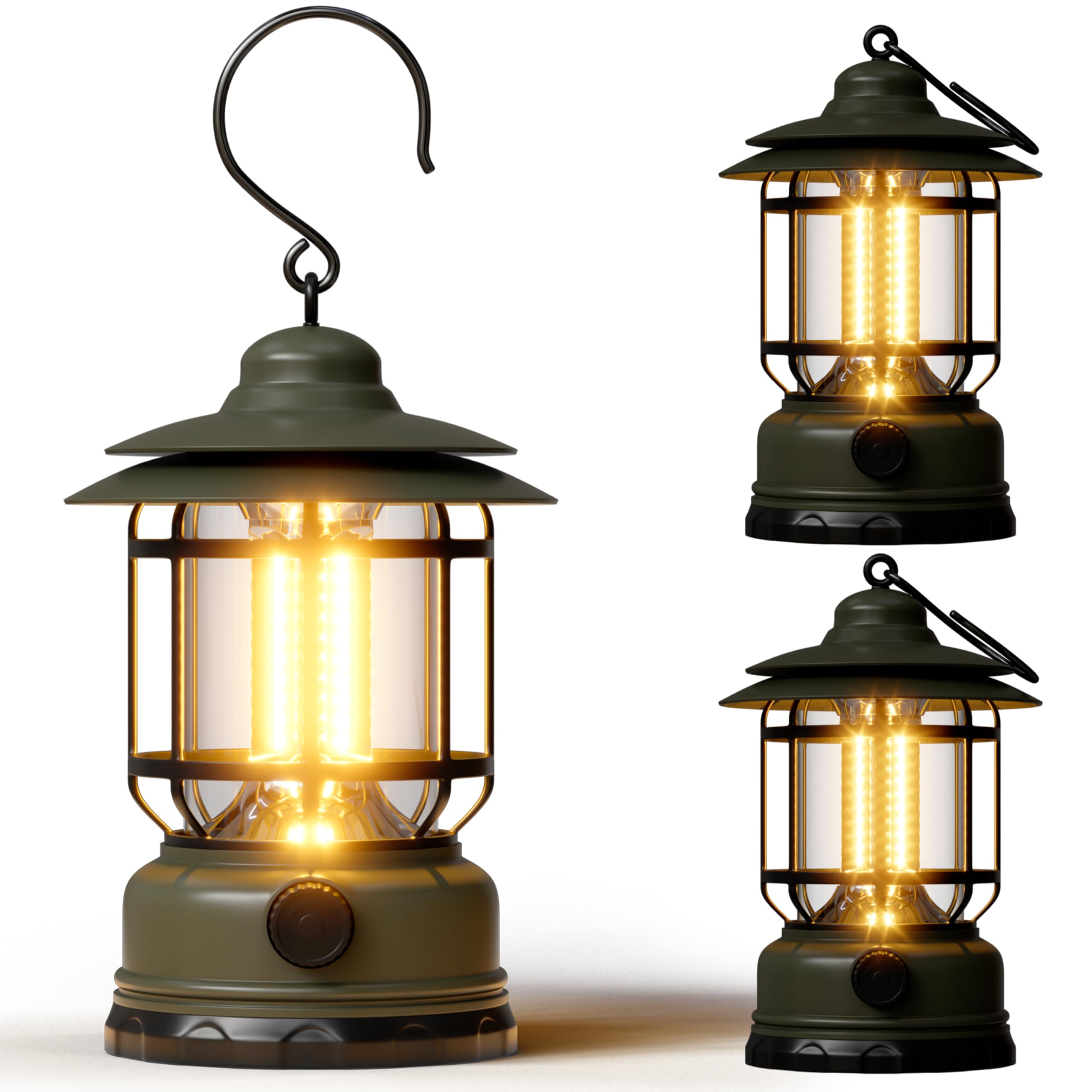 KUNDGLA Portable LED Camping Lanterns 1500LM USB Rechargeable Green 3 Pack