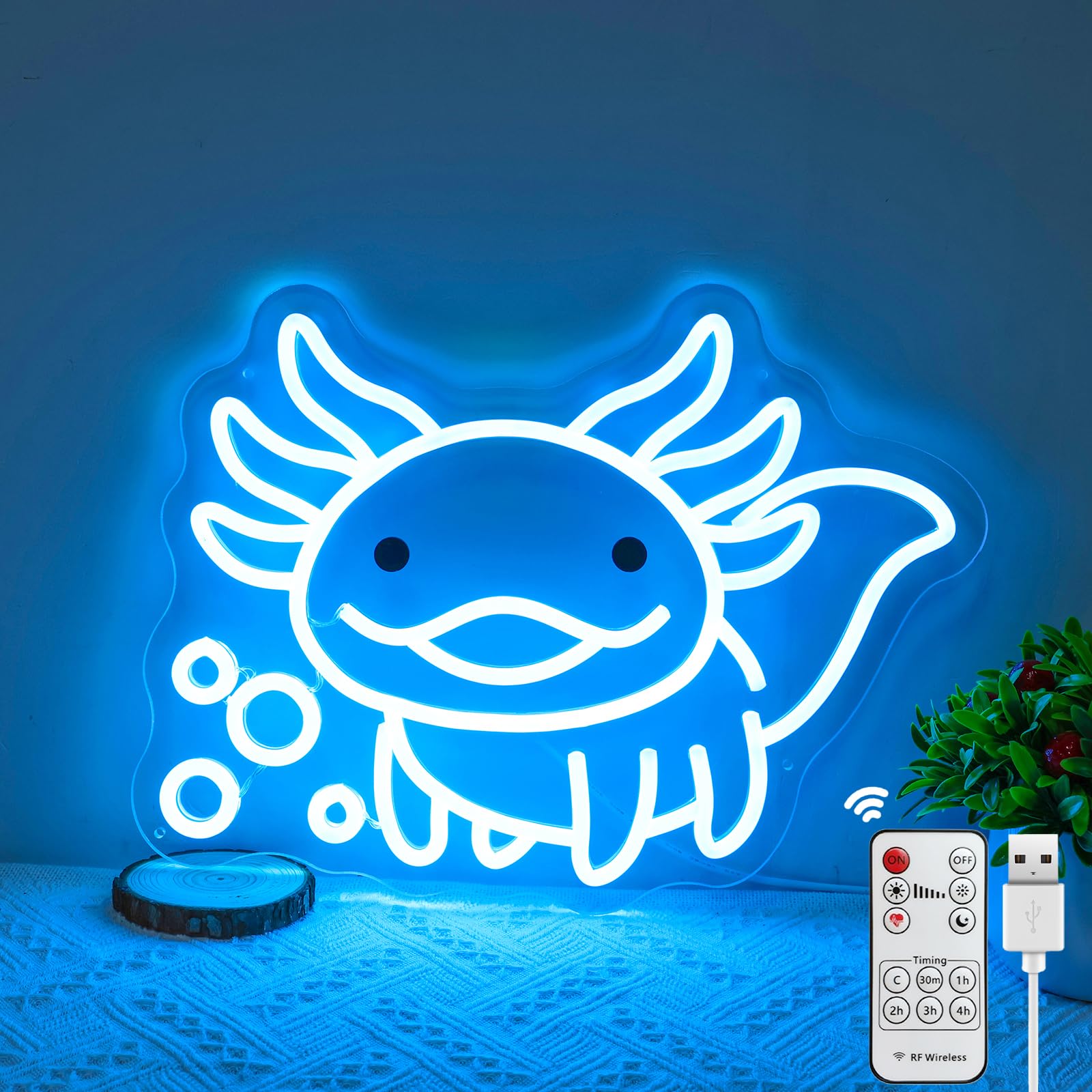 Housignz Axolotl Neon Sign LED Light, Dimmable, USB Powered, Ice Blue, 15x11.1 inches, Kids Room/Game Room Decoration