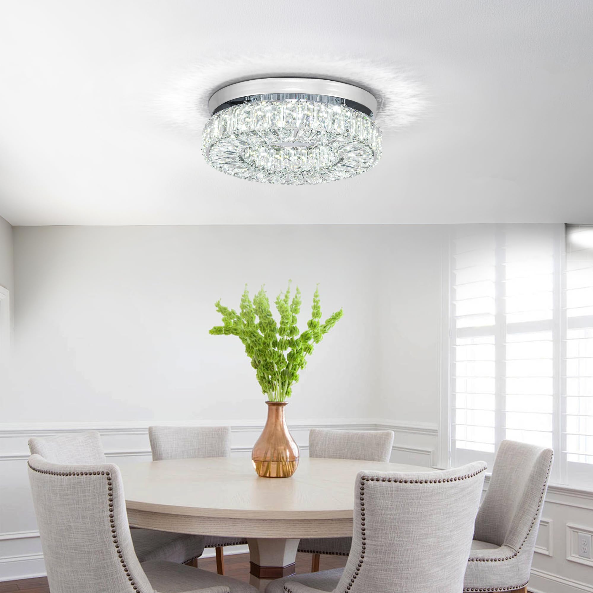 11.8    Crystal Ceiling Light Fixture Bedroom Chandelier Ceiling Light Led Flush Mount Chandelier For Dining Room Hallway (6500K