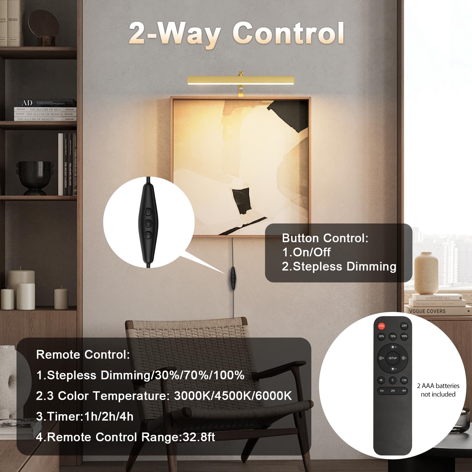Coinmit 4W Plug In Picture Light For discomfort-reducingtings With Remote Control  12 Led Art Display Lighting For Gallery  Dartboard  Artwork  Gold Wall Mounted Picture Frame Light