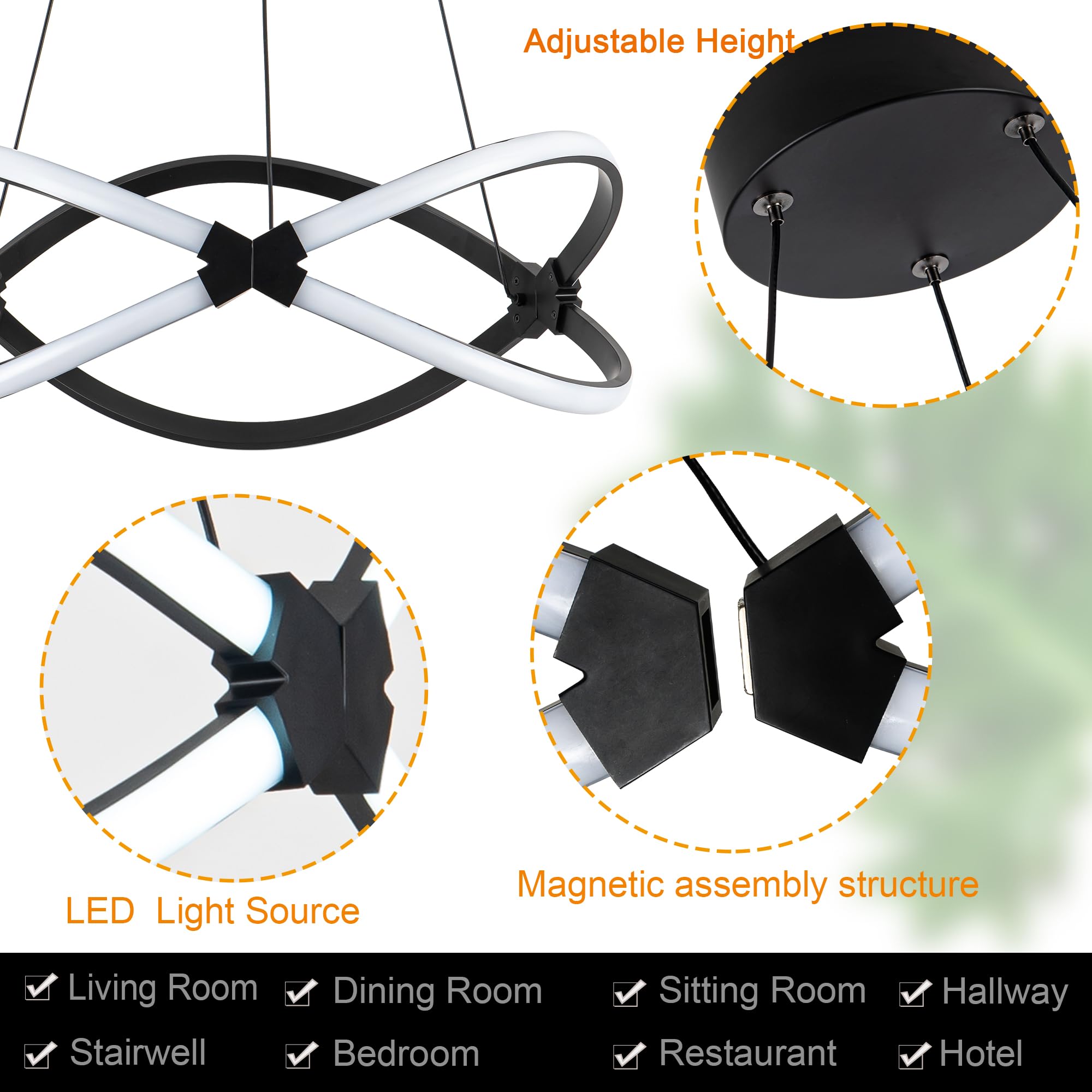 Mayna Led Pendant Light Fixture,Modern Led Chandelier With Circular Ring Shape, Adjustable Height Island Light Fixture For Kitch