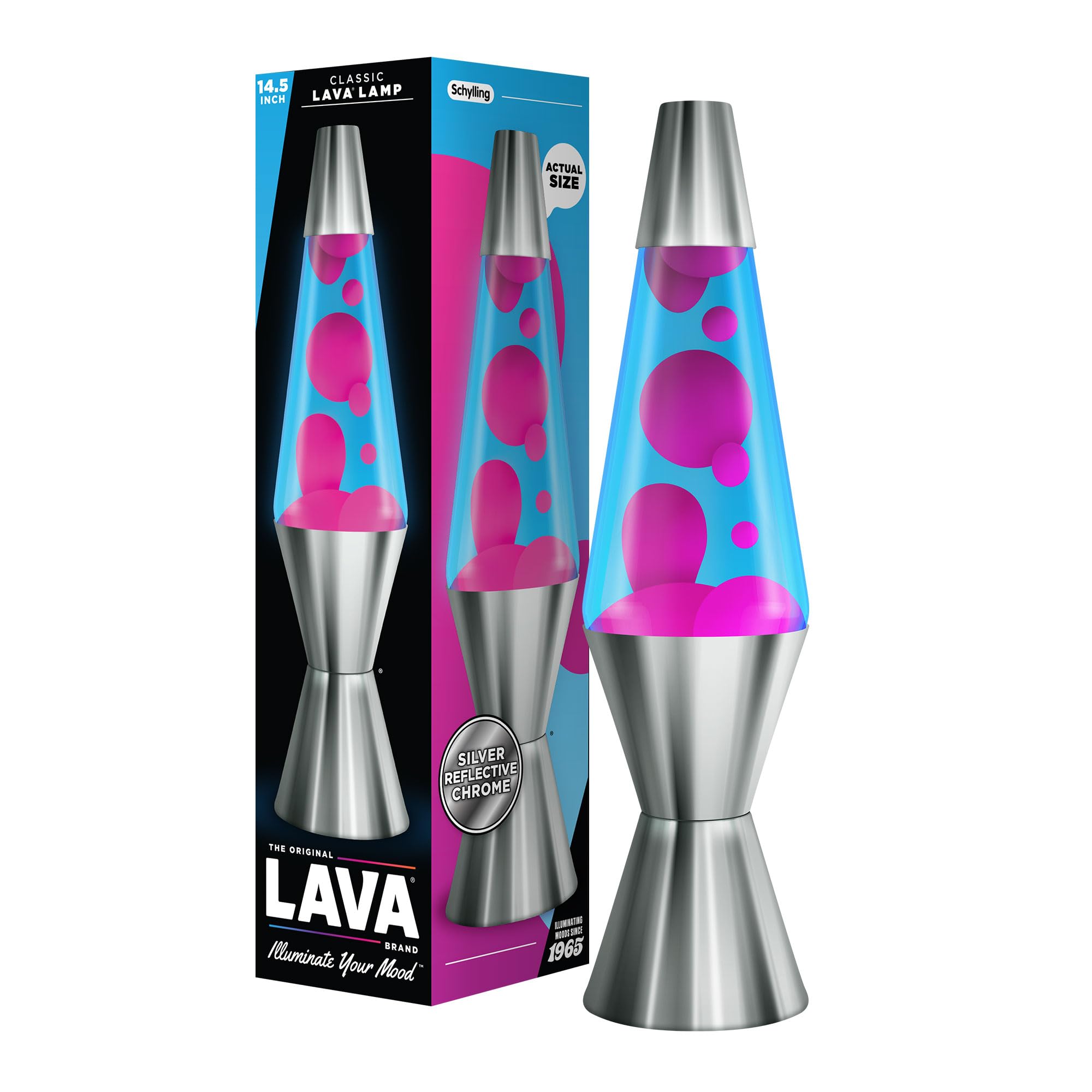 Lava Classic Liquid Motion Lamp - 14.5in Techno Chrome - Pink and Blue Liquid - Model 2097