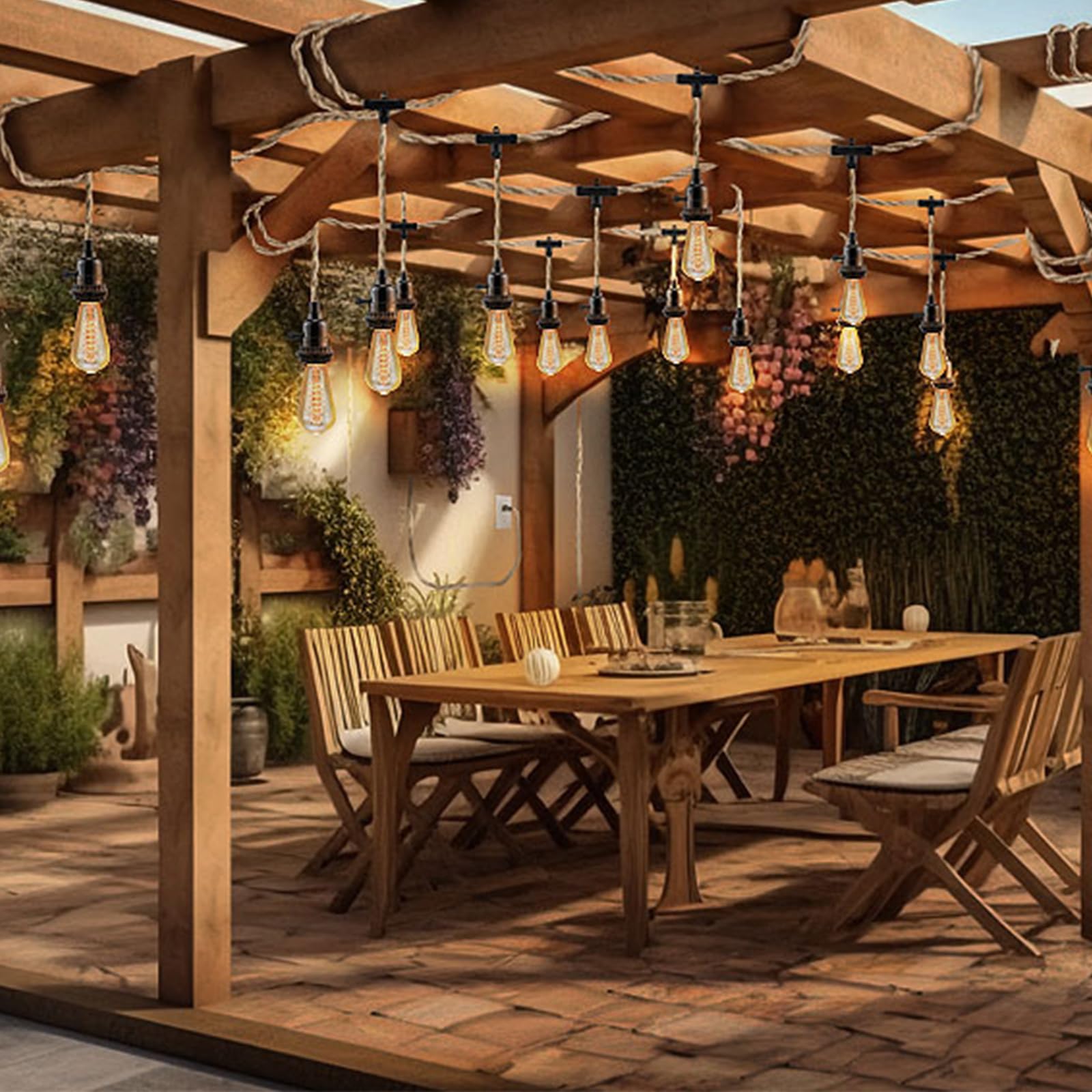 Lyoowng 3 Light Plug In Pendant Light Cord, 25Ft Hanging Lights With Plug In Cord, Hemp Rope Hanging Light Kit With 2 Way Switch