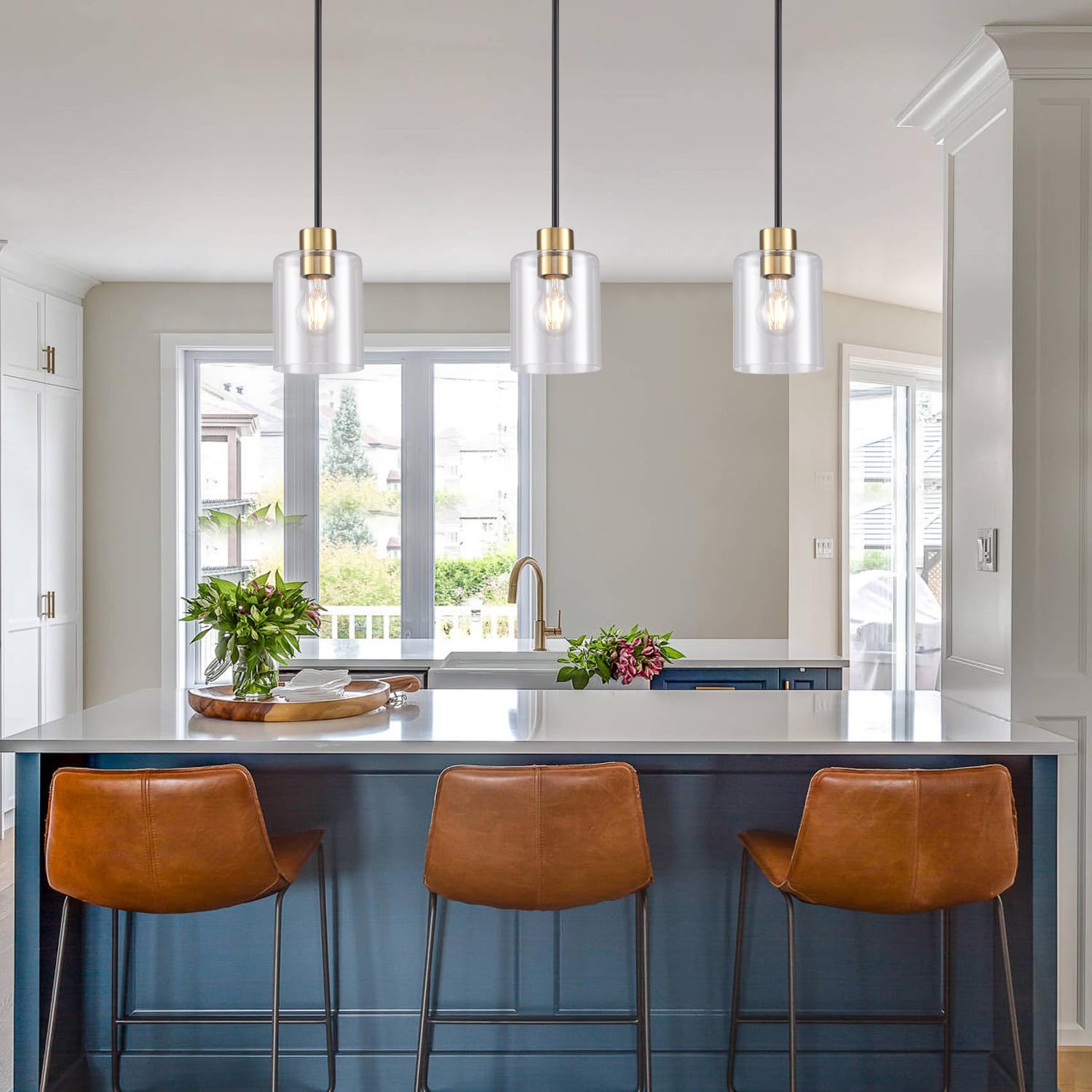 KLSS Black Brass Pendant Lights - Clear Glass Fixture, 3-Pack (12" & 4") - Model HJBLDD3P001