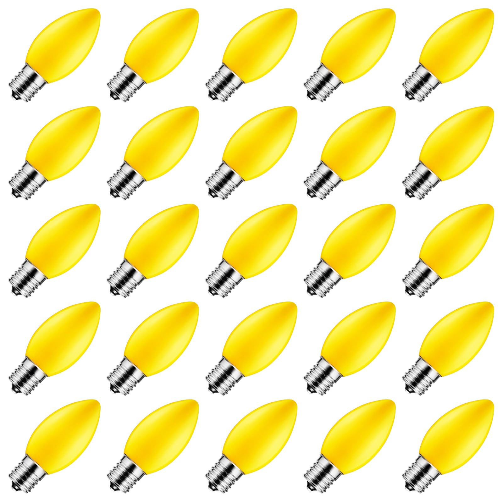 Brightown C9 Replacement Bulbs, 25 Pack, Yellow, E17 Base, 7 Watts, Incandescent for Christmas Lights and Holiday Decor