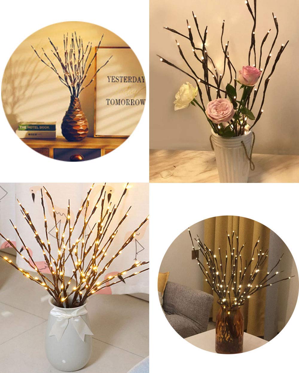 Led Branch Lights Battery Powered,Warm White Lighted Twig Branches Decorative Lights Willow Twig Lighted Branch For Home Holiday Party Decoration