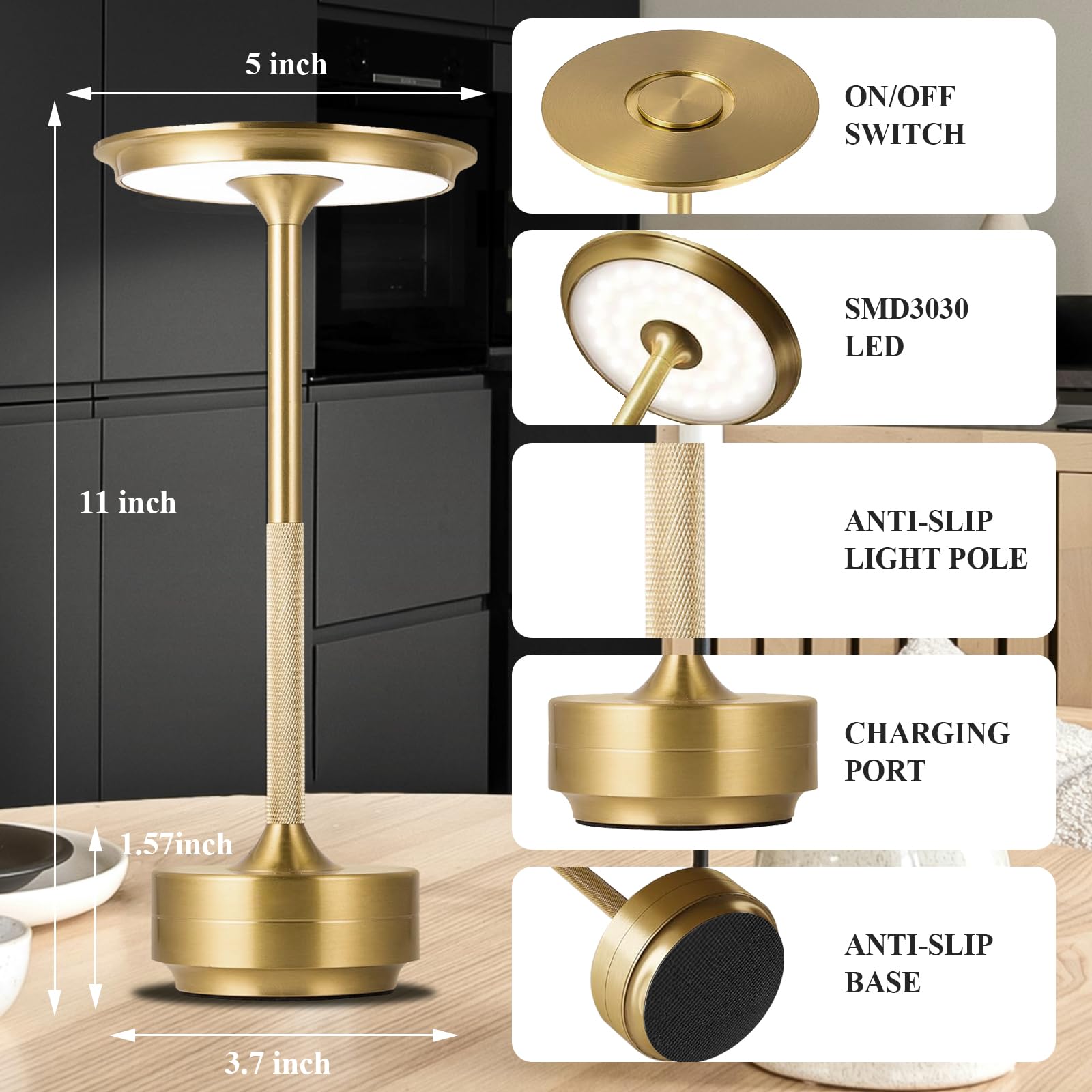 2 Pack Cordless Table Lamps, 5000Mah Rechargeable Table Lamp, 3 Color Stepless Dimming Led Desk Lamp With Memory Function, Porta