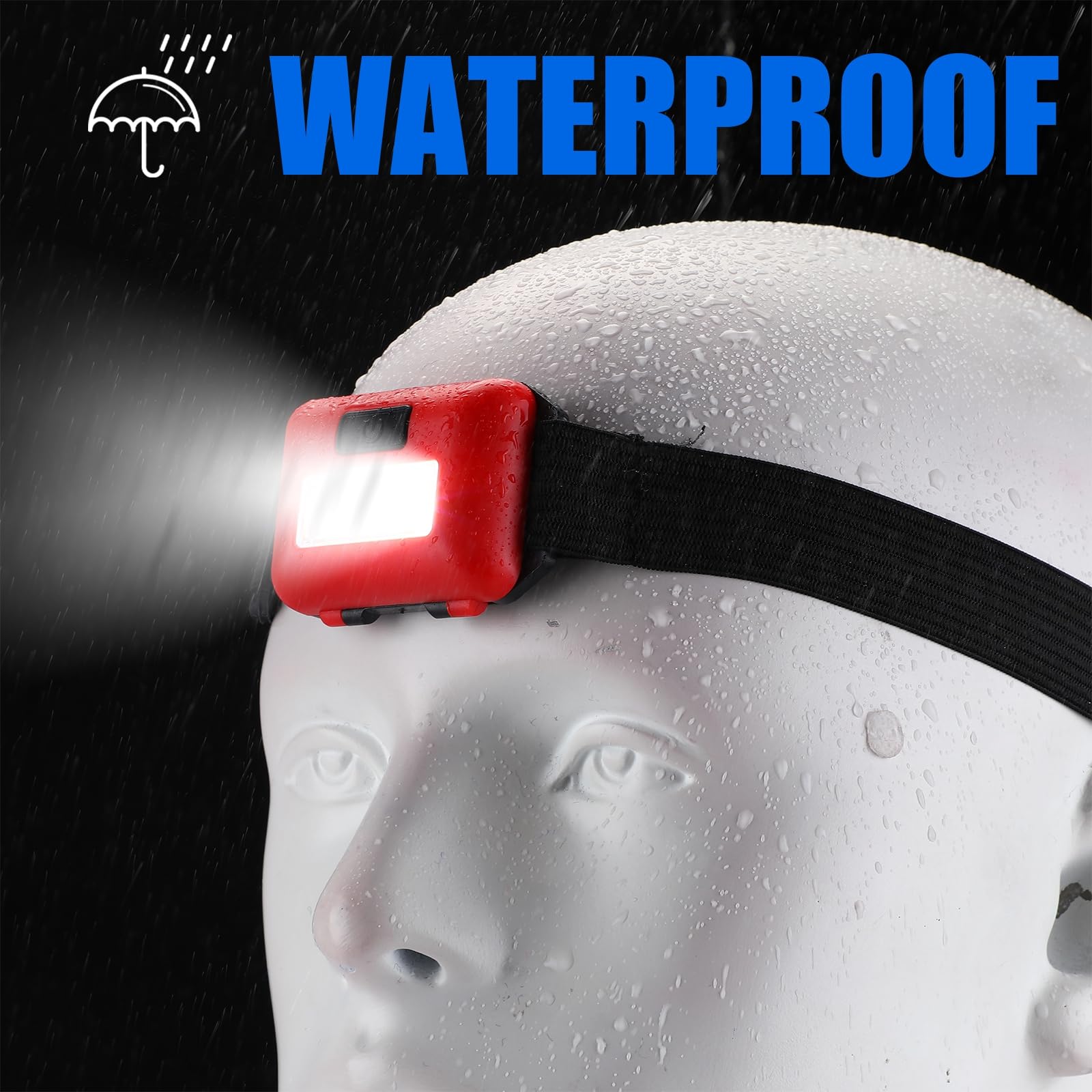 Kittmip 48 Pack LED Headlamp Flashlight - 800 Lumens, Waterproof, 3 Modes, Bulk with 144 AAA Batteries, Black Color for Camping and Running