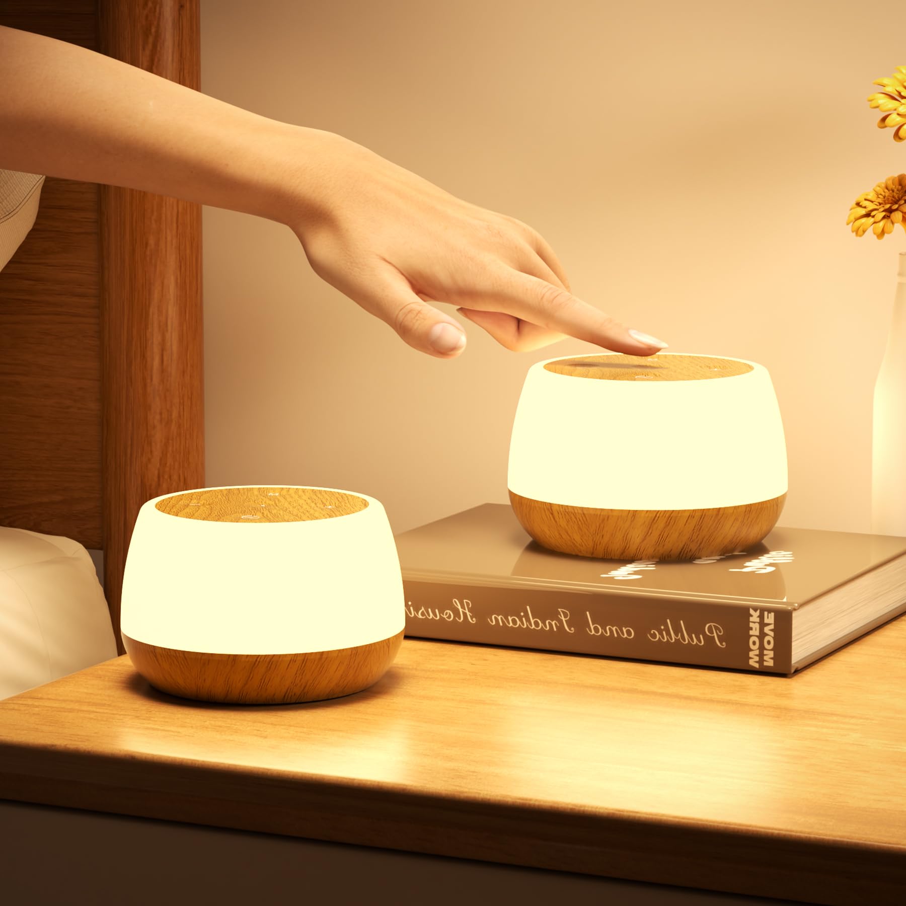 Bonsery Night Light for Baby Nursery Set of 2, USB Rechargeable Bedside Lamp Stepless Dimmable, 3 Modes & 9 Colors Changing, Por