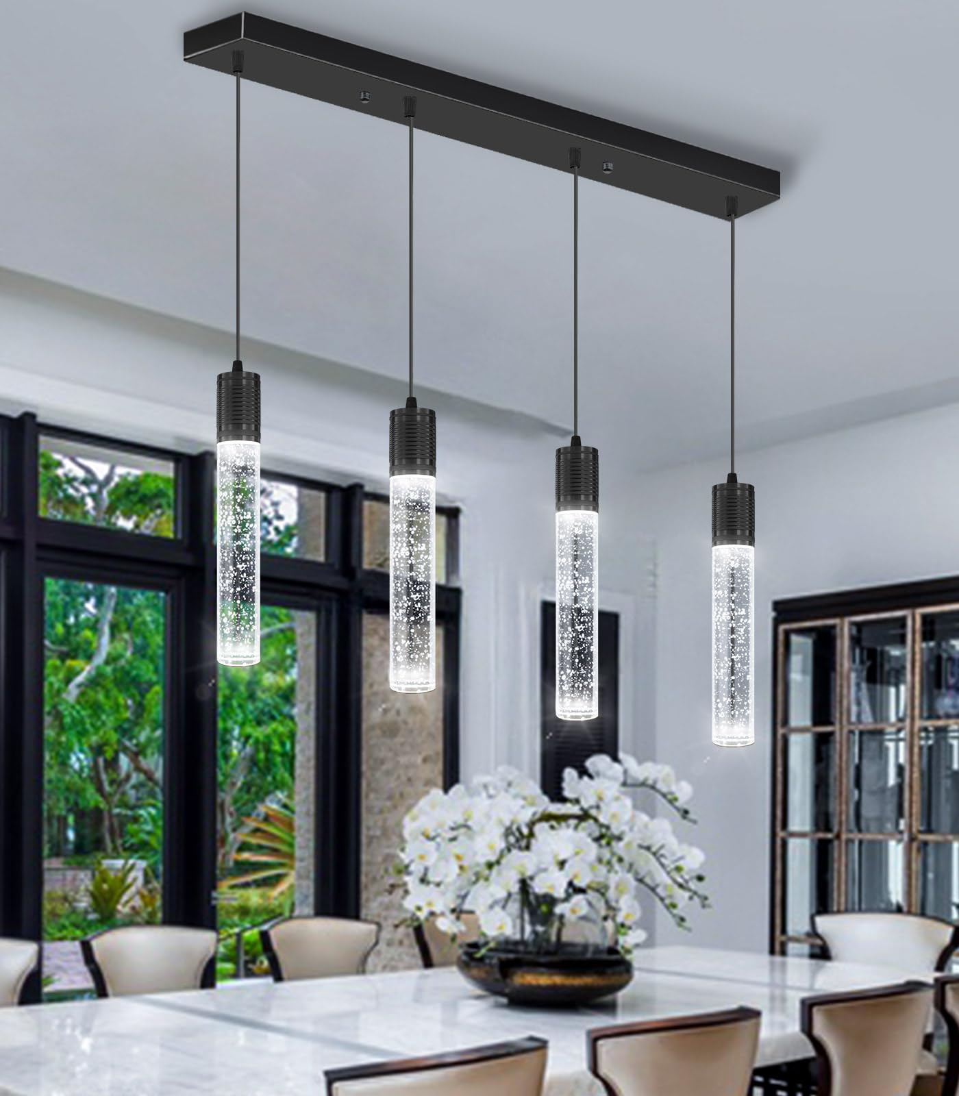 dolria 4-Lights Mini Modern Crystal Chandelier, Black LED Ceiling Light for Kitchen, Dining Room & Bedroom, Model PC0019-4Tchang-B