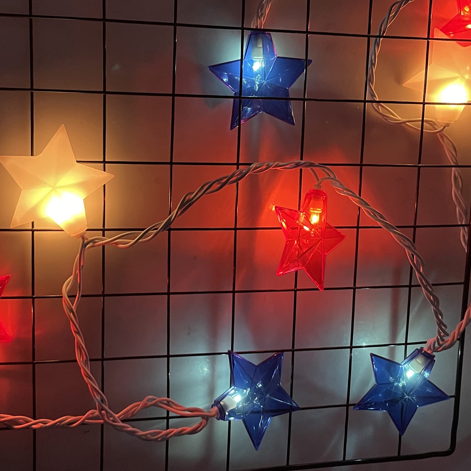 Red White Blue Stars String Lights, 8.5Ft Independence Day Decoration Lights With 10 Red White Blue Lights, 4Th Of July Decorati