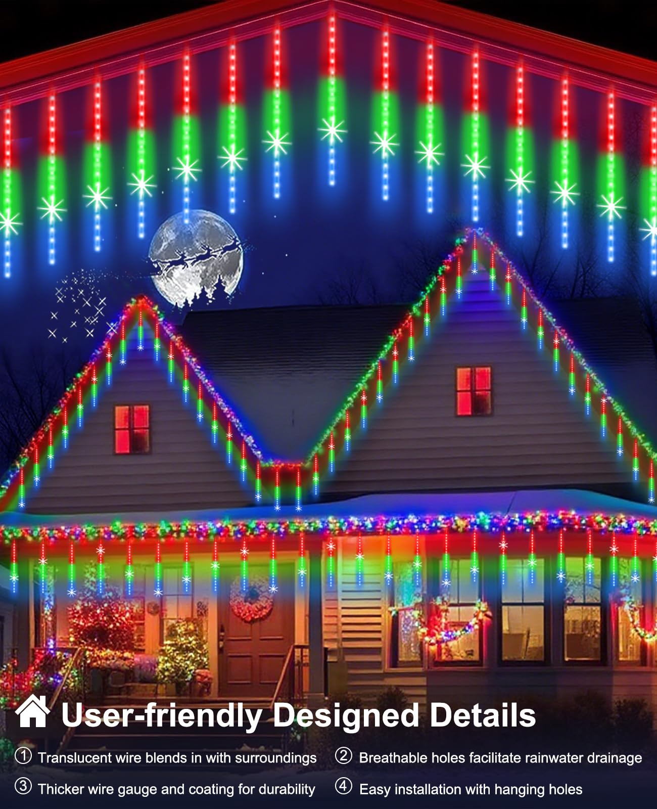 Eagwell Christmas Lights Outdoor Ul Certified Meteor Shower Light 16 Inch 20 Tubes 960 Led Falling Rain Drop Icicle Snow Cascading Lighting For Xmas Tree Wedding Party Garden Decoration  Colorful