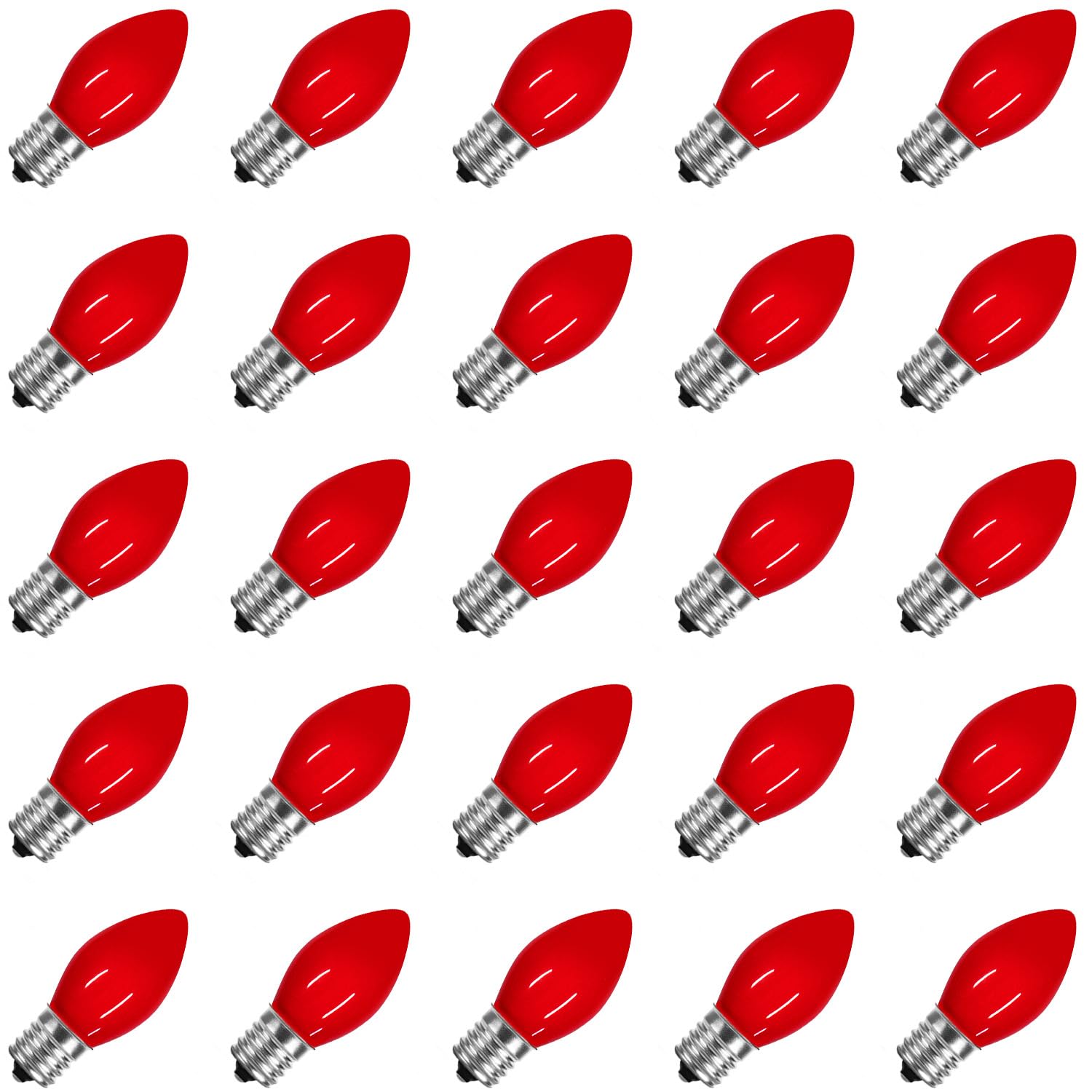 Pasuto Waterproof Ul Certified Red Replacement Bulbs Christmas Tree Light Bulbs For Indoor And Outdoor Decoration With 25 Pack  C7/E12 Base  5 Watt