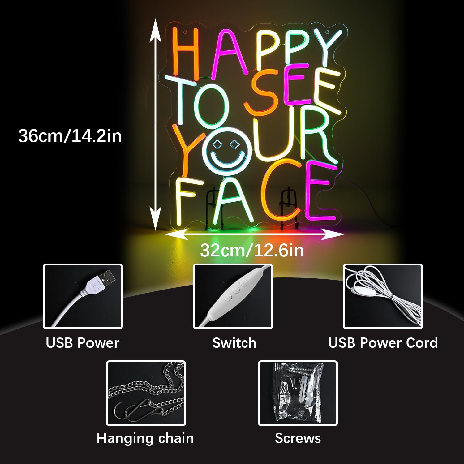 Led Happy To See Your Face Sign - Classroom Decor Inclusive Wall Decoration Welcome Gift Teacher Present For Primary Schools And Kindergartens - Birthday (14.212.6)