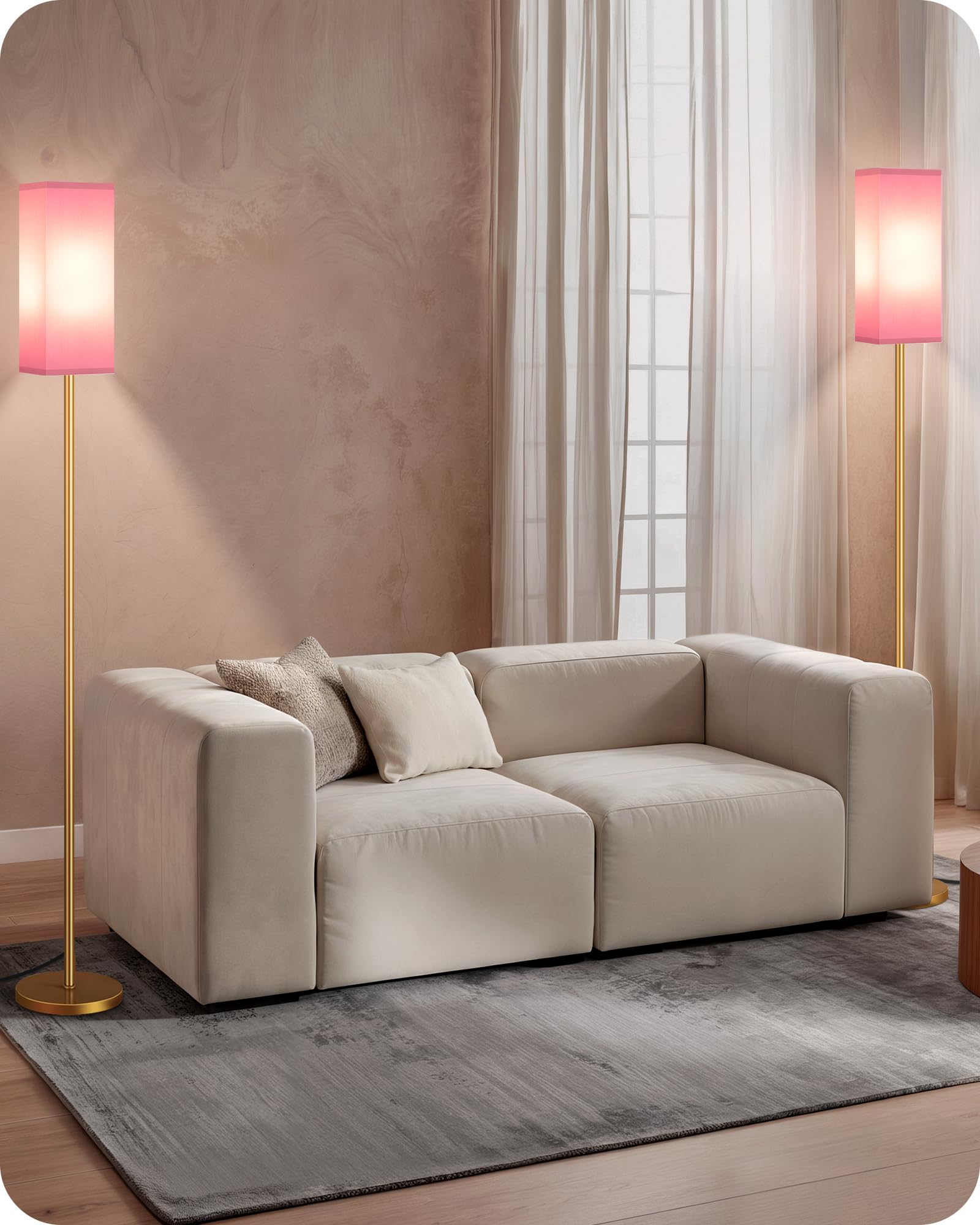 GOEBLESON Floor Lamp, Modern Standing Lamp with Foot Switch, Metal, Pink and Gold, Model DP07LDP205, 2Pack
