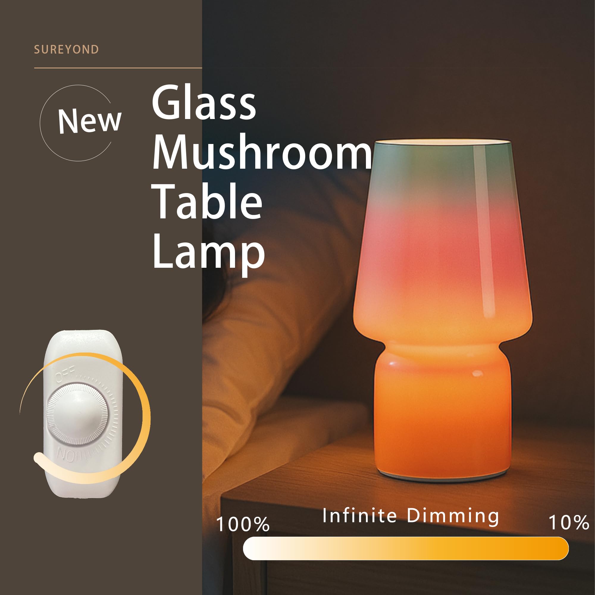 Sureyond Mushroom Lamp MotherS Day Gifts Small Table Lamp Cute Nightstand Kitchen Mini Lamp Glass Table Lamp Suitable For Bedrooms  Kitchens  Living Rooms  Bedside  Girl Gifts(Blue Gradient)