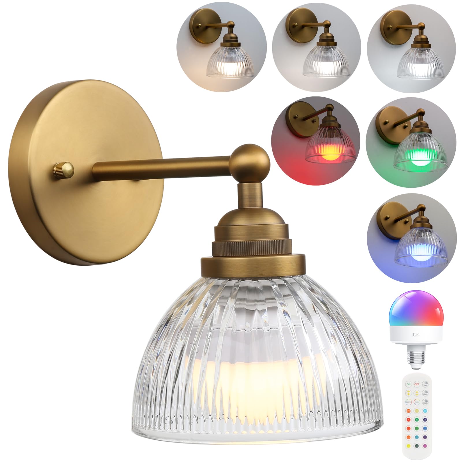 Phansthy Rechargeable Wall Sconce with Remote Control, Vintage Dimmable Indoor Light, Antique Finish, Model FZUS334-D