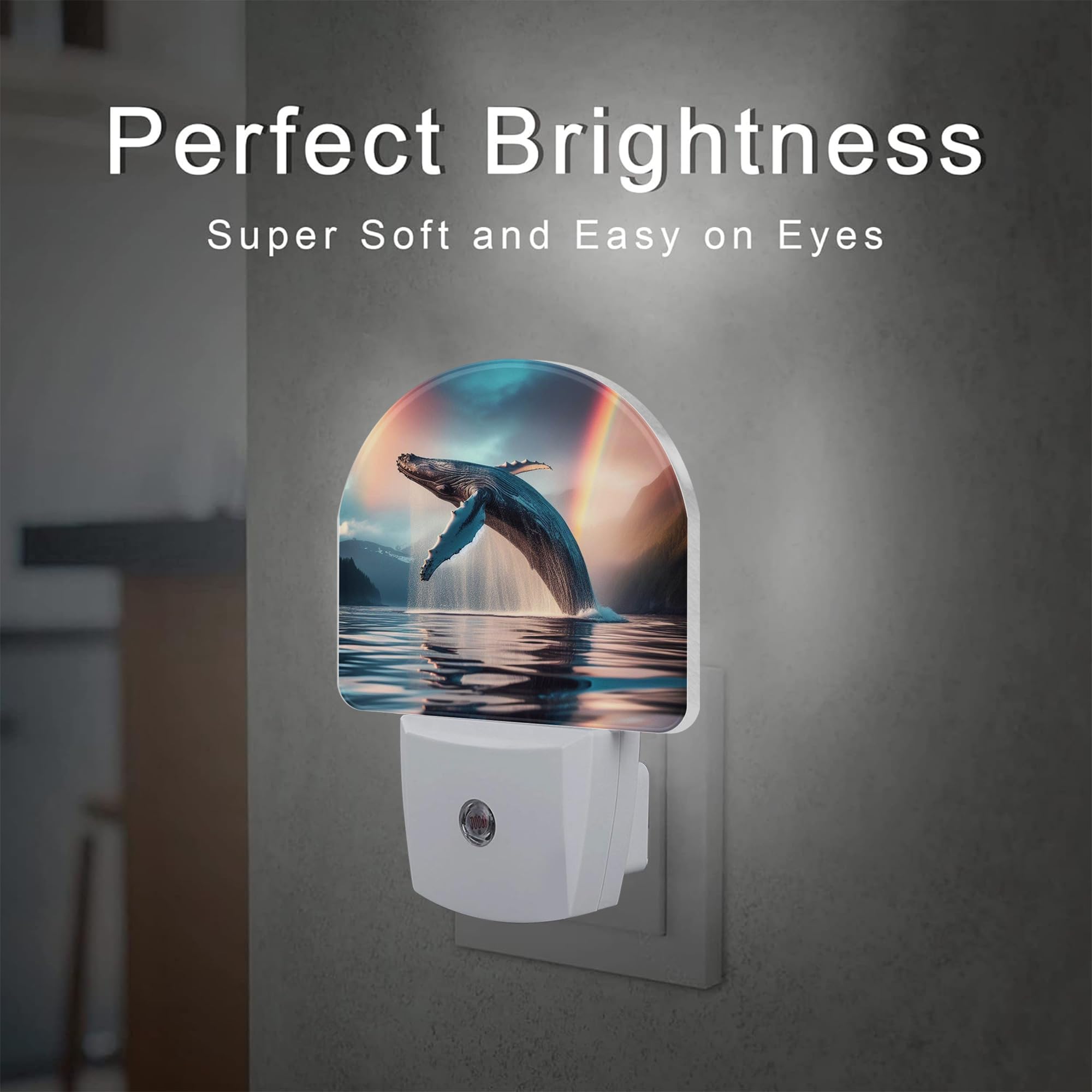 Sndheke Jumping Whale Night Light For Kids, Ocean Marine Life Rainbow Night Light Plug In With Dusk To Dawn Sensor, 0.5W Energy