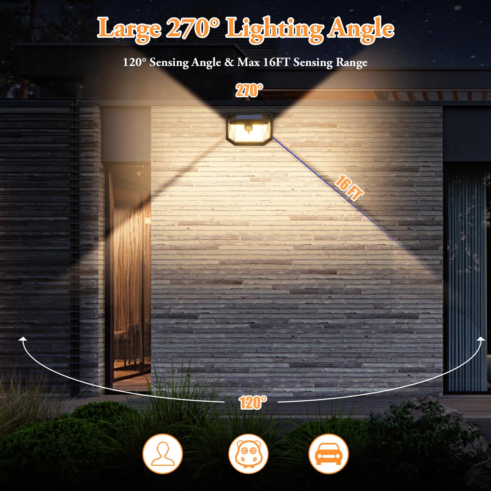 Brightever 2-Pack Solar Outdoor Lights, Super Bright Motion Sensor, Warm White, Model HSG-T22, LED Security Wall Lights for House & Porch