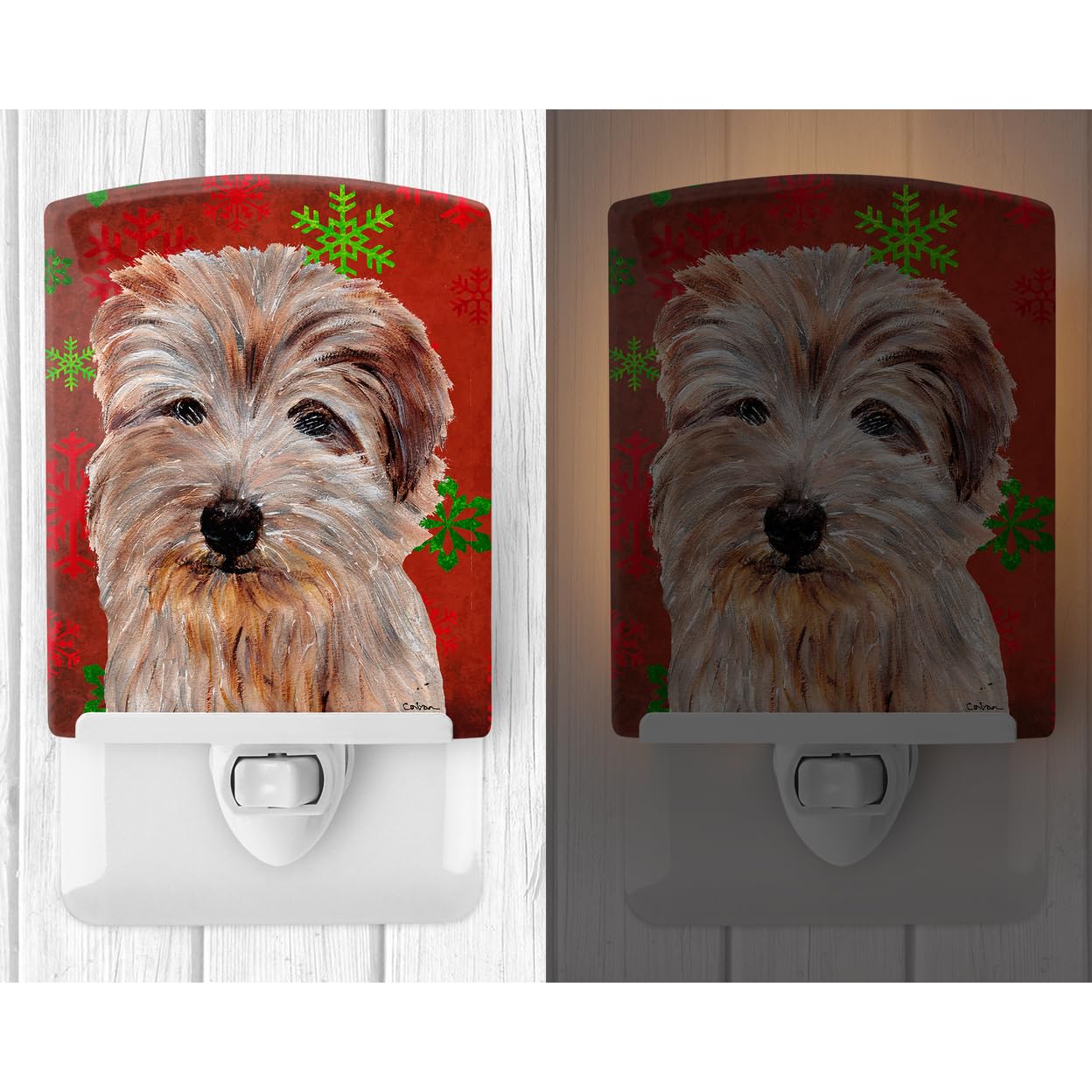 Carolines Treasures Ceramic Night Light Norfolk Terrier Red Snowflakes 6x4x3 Multicolor Model SC9760CNL