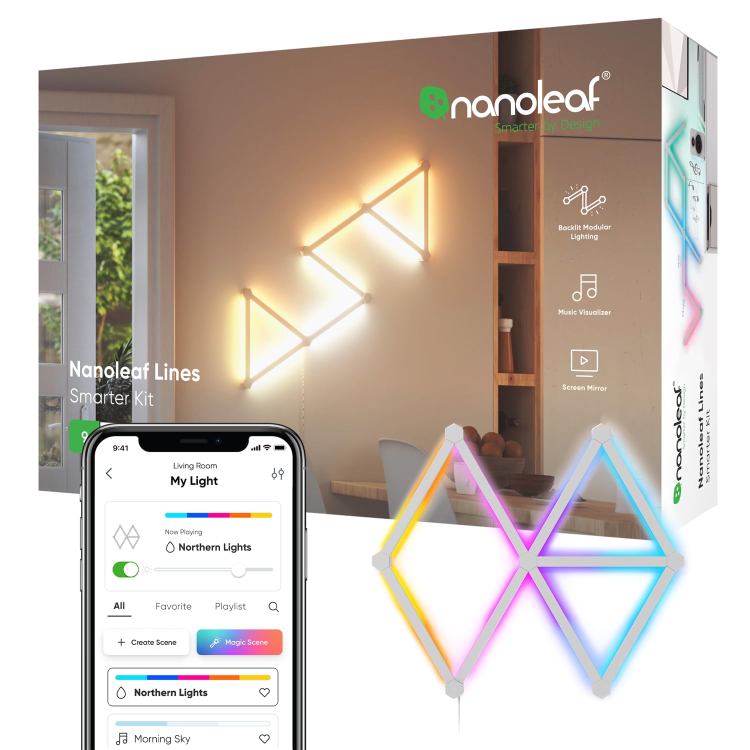 Nanoleaf Lines Starter Kit - WiFi Smart RGBW LED Wall Lights, 9 Light Lines, Multicolor, Model NL59-K-0003LW-9PK