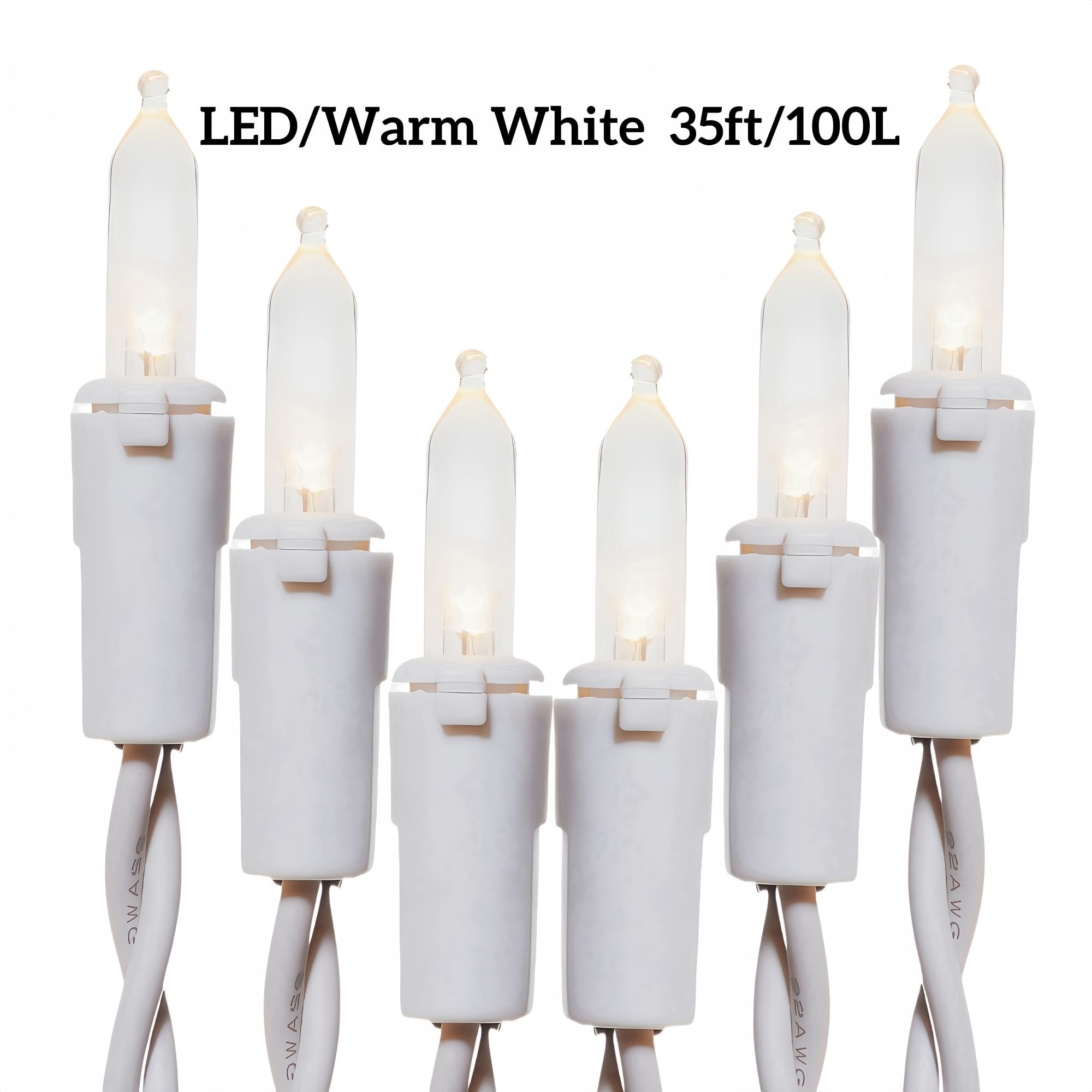 Jinbest 100 Led Warm White Christmas Lights, Ul Certified And Commercial Grade White Wire Lights String 35 Ft, For Indoor And Ou