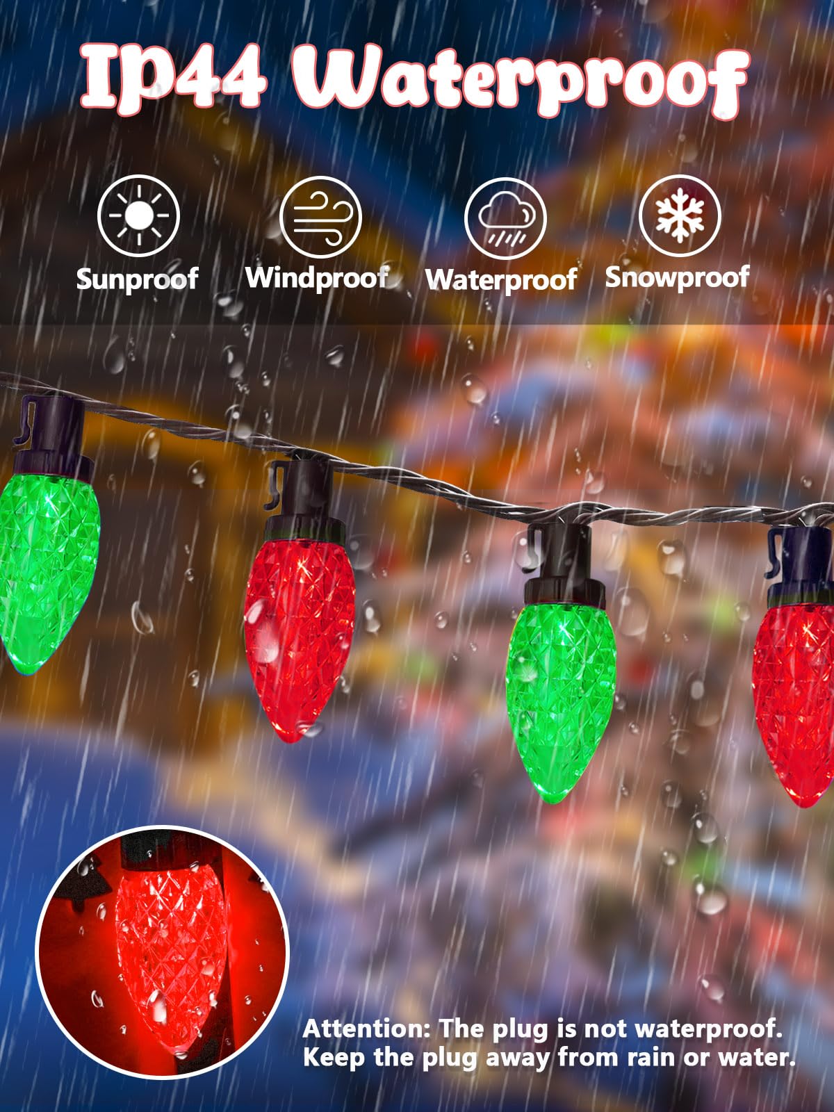 2-Pack Connectable C9 Christmas Lights Outdoor Indoor  66 Ft 100 Led Christmas String Lights Plug In With 8 Modes & Timer  Waterproof Fairy Twinkle Light For Xmas Tree Yard Decorations (Red And Green)