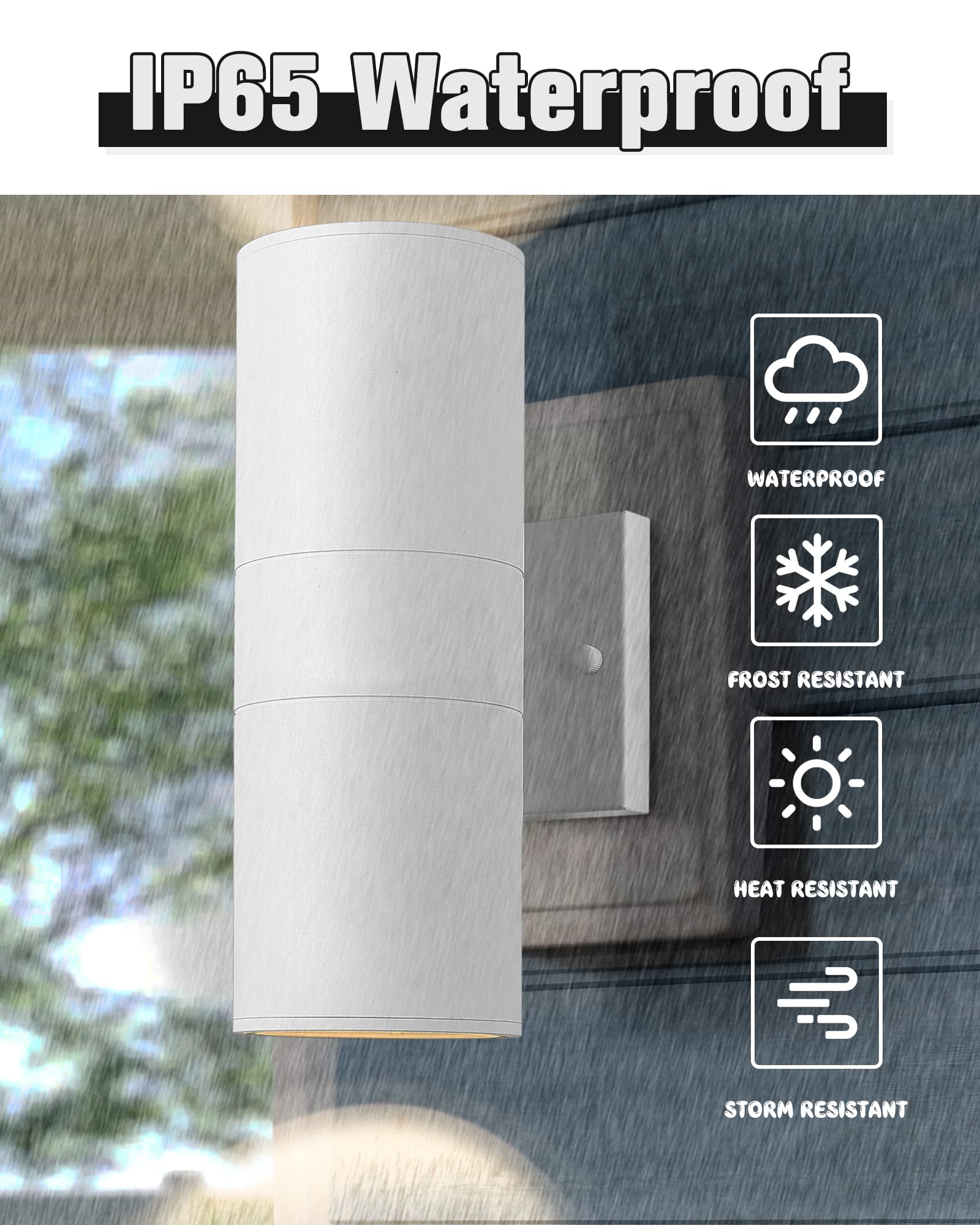 Ken & Ricky White Outdoor Wall Lights,Exterior Sconces Wall Lighting With Tempered Glass Cover,Cylinder Outside Light For House Porch Garage Front Door - 2 Pack