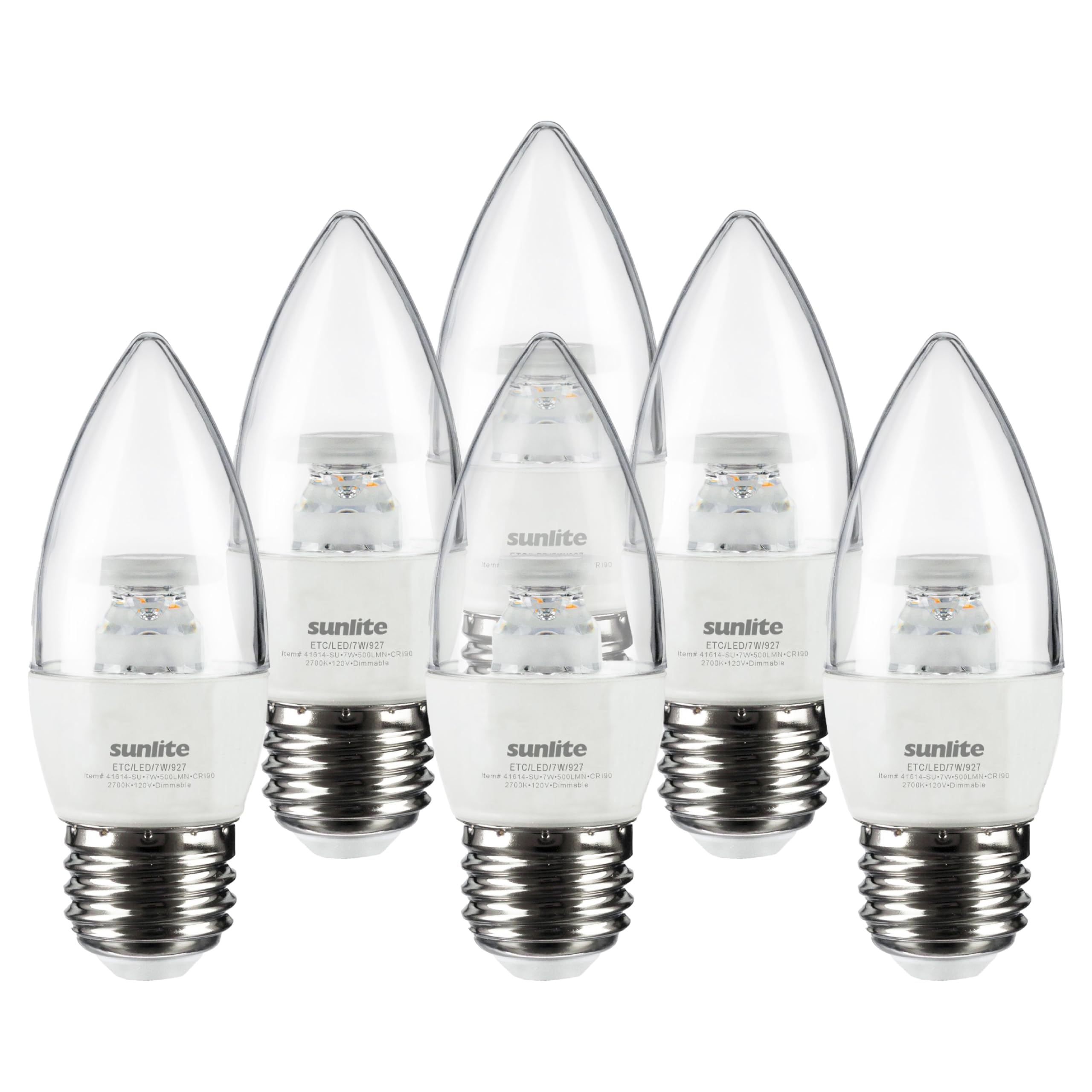 Sunlite LED B13 Torpedo Light Bulb 7W Dimmable E26 Base 500 Lumens 2700K Soft White 6 Pack