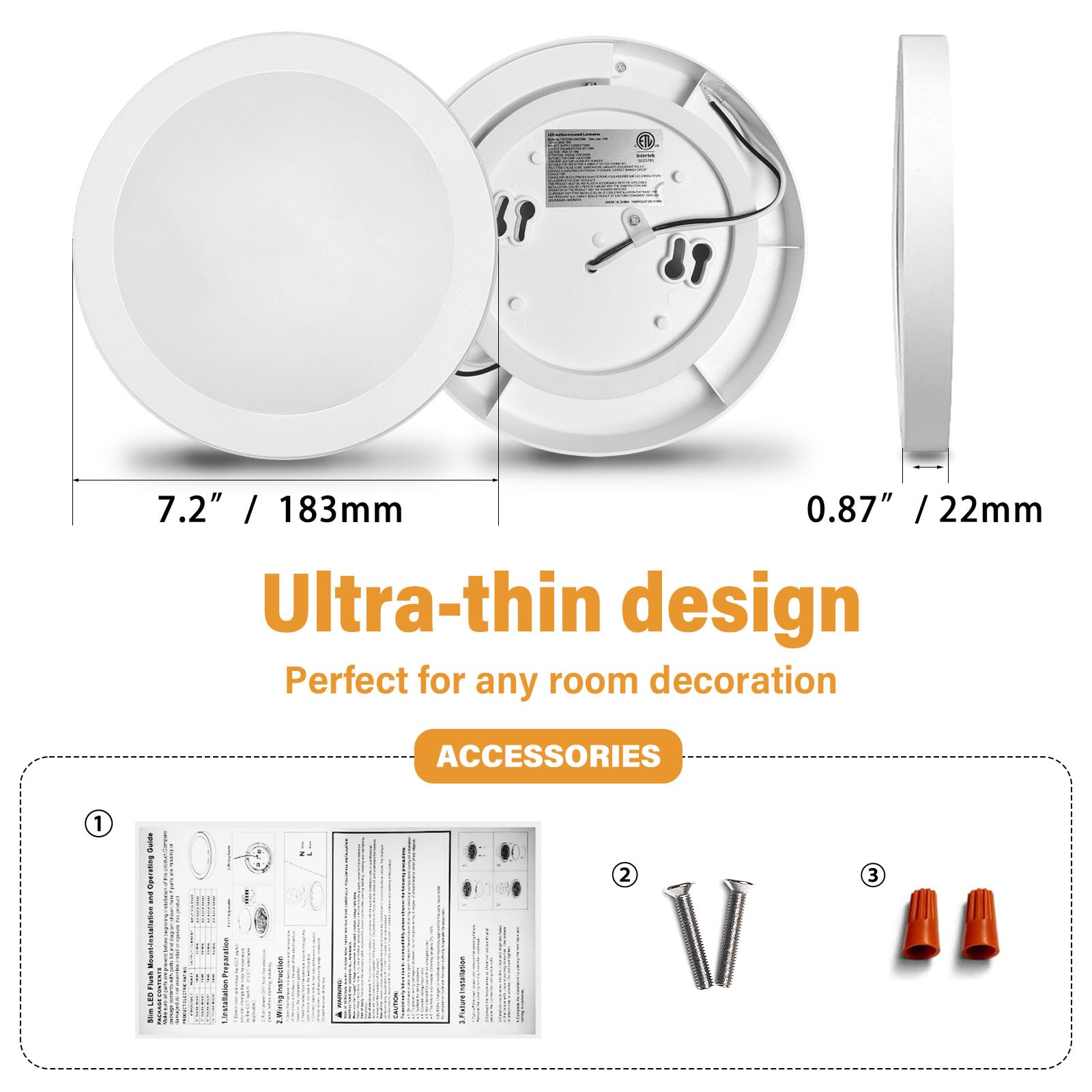 Novelux Etl Certified 7 Inch Ceiling Light Dimmable Ultra-Slim Round Led Ceiling Lights Flush Mount 2700K/3000K/3500K/4000K/5000