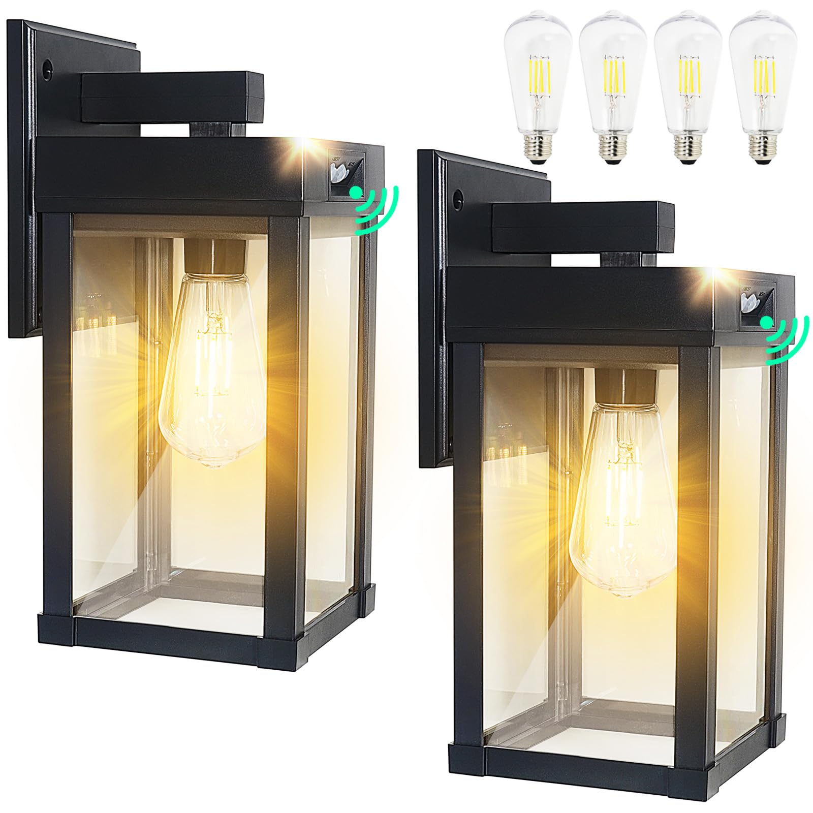 CYHKEE 2 Pack Solar Wall Lights Outdoor Waterproof with 3 Lighting Modes & Motion Sensor, Dusk to Dawn Exterior Porch Light fixt