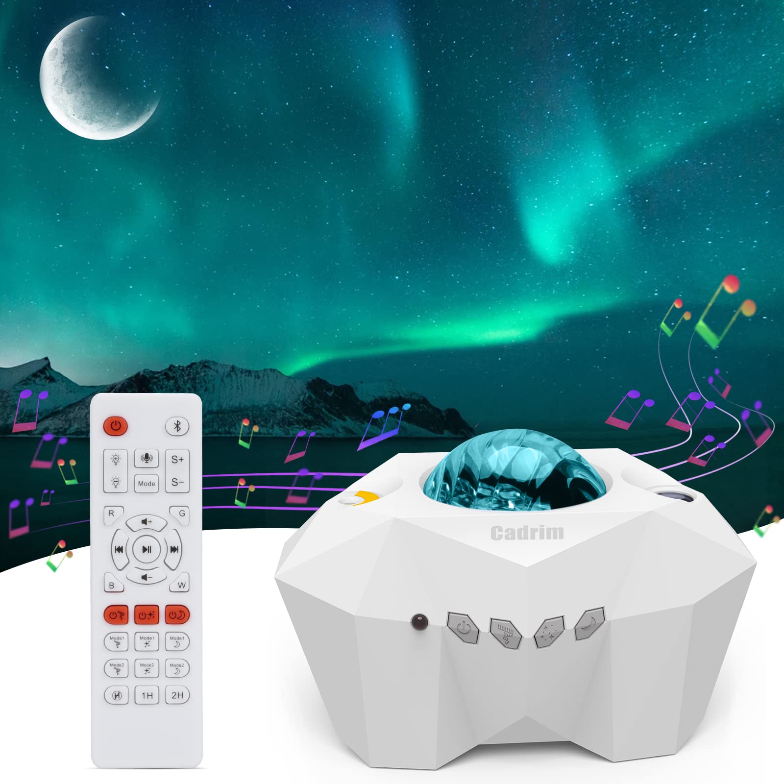 Cadrim Star Projector with Bluetooth Speaker and Remote, Northern Lights Aurora Projector with Moon and Star, Night Light Projec