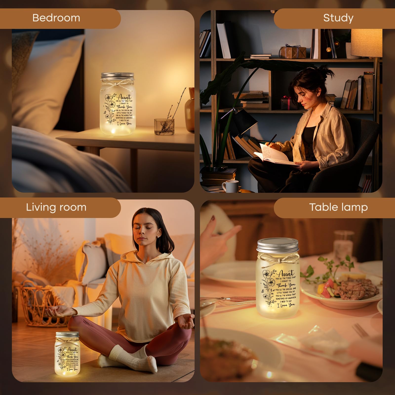 Benecharm Christmas Aunt Gifts  Aunt Birthday Gifts  Decorative Jar Light Night Gift For Aunts Birthday  Christmas  Mothers Day  Aunts Presents From Niece Nephew