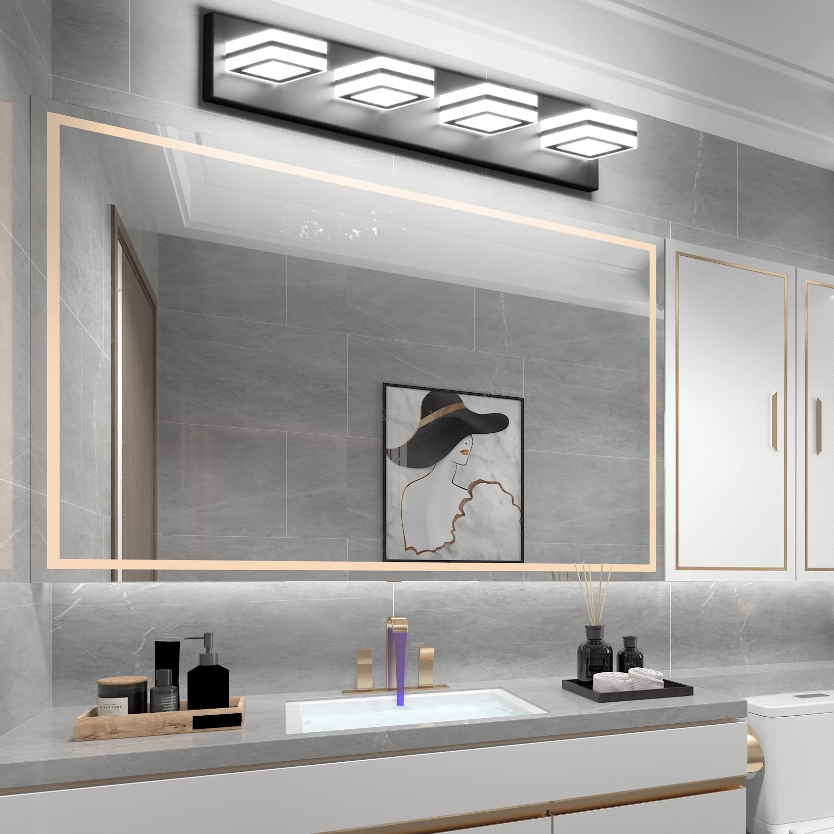 Ralbay Modern LED Bathroom Vanity Lights 4 Light Black Acrylic Wall Lighting Model 8596