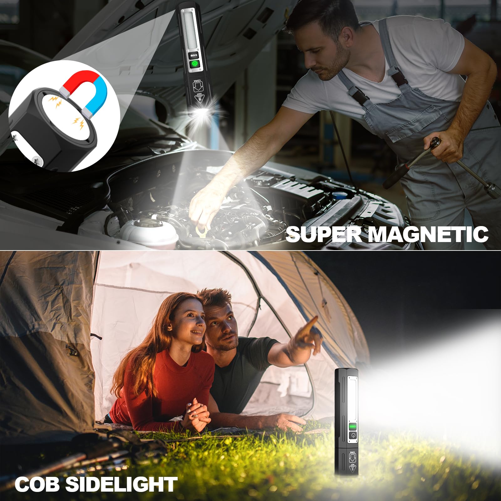 Banral Rechargeable Flashlight, Super Bright High Lumens LED, 8 Modes, Compact Magnetic Design, Pure Black, Ideal for Camping and Tactical Use