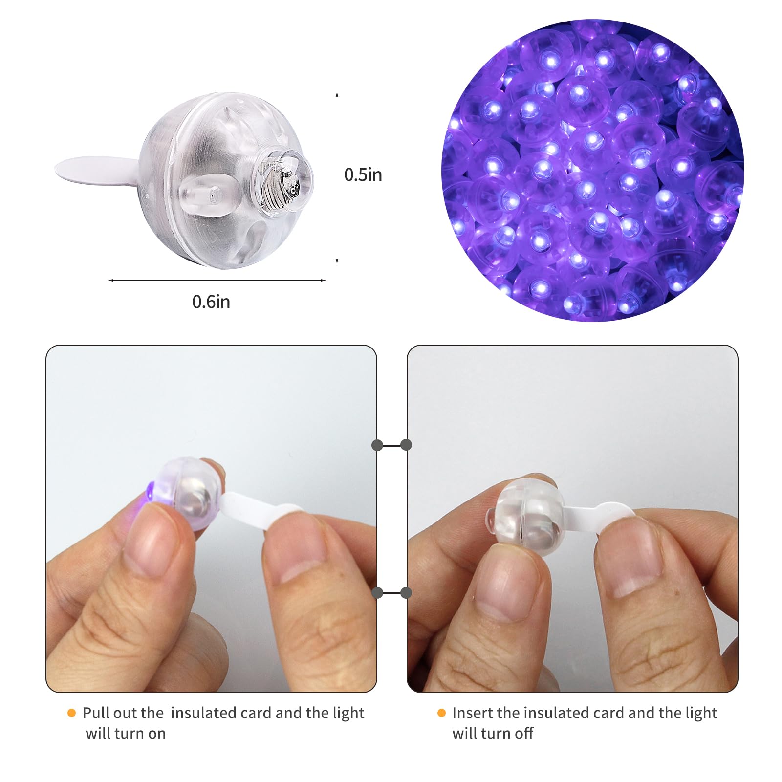 Aogist Purple Mini LED Balloon Lights, 100 PCS with Hook, Waterproof, Battery Powered, Model A001