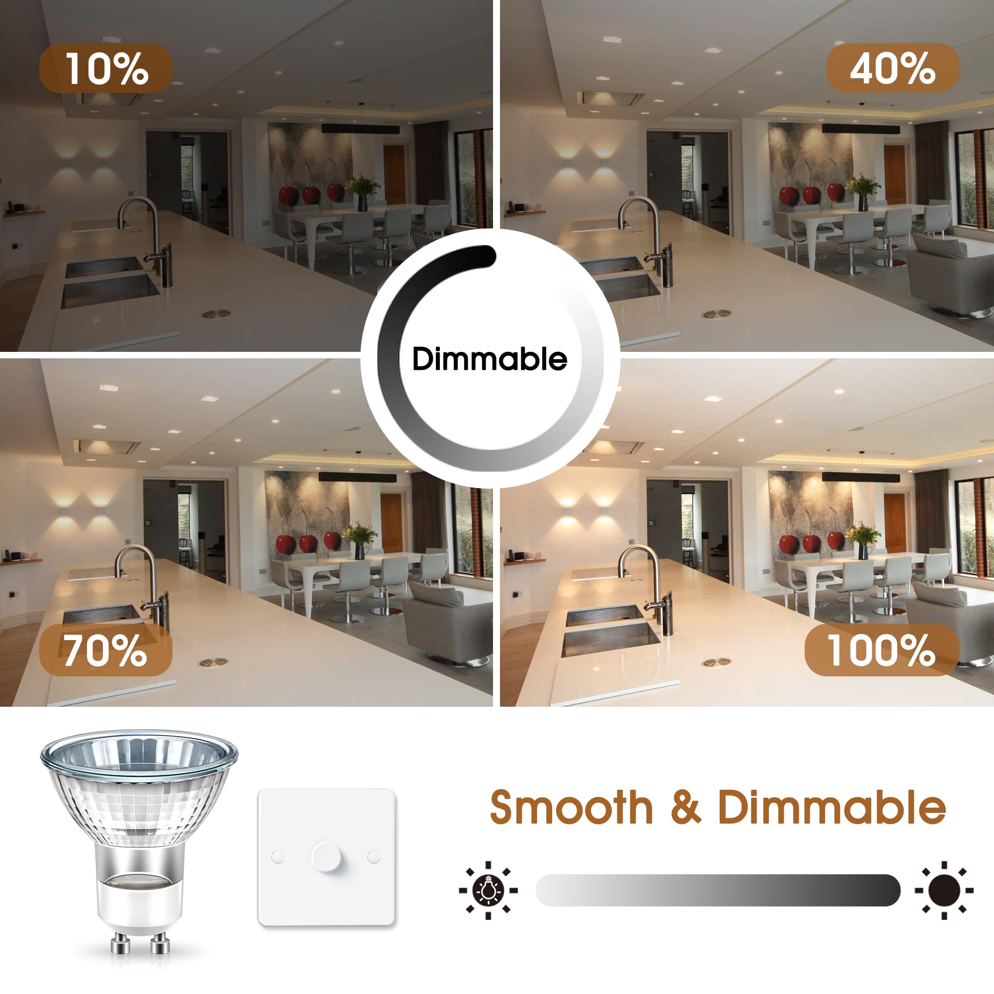 Flaspar Gu10 Halogen 50W Bulbs, Gu10+C 120V 50W Halogen Light Bulbs, 2800K Warm White, High Efficiency Dimmable Gu10 Light Bulb