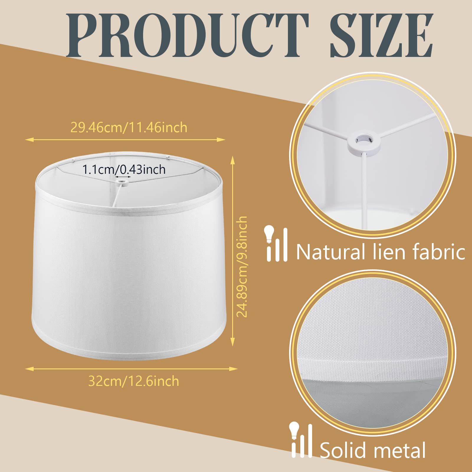 Nuanchu Set of 4 Drum Lampshade Natural Linen Lampshade medium 11.6 Inch Top x 12.6 Inch Bottom x 9.8 Inch High Classic Fabric L